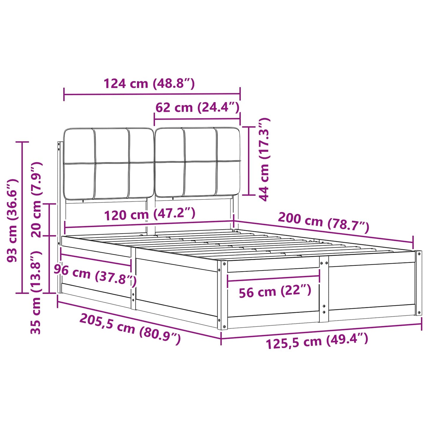 Bedframe met Gevoerd Hoofdgedeelte Donkergrijs 120 x 200 cm is nu te koop bij PeponiXL, paradijselijk wonen!