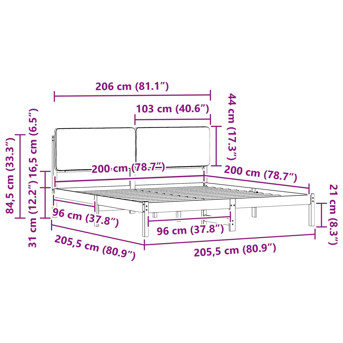 Bedframe met Gevoerd Hoofdgedeelte Zwart 200 x 200 cm is nu te koop bij PeponiXL, paradijselijk wonen!