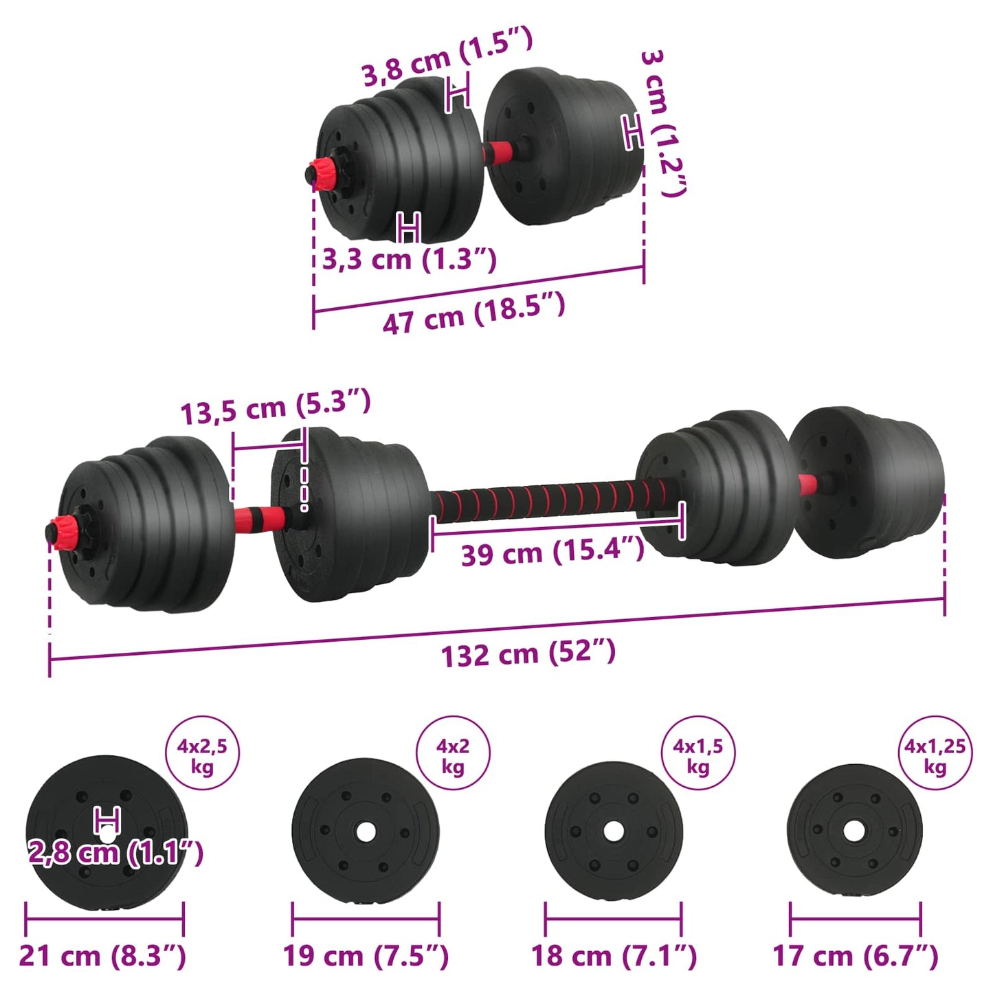 2-in-1 Halter-Barbell Set 30 kg Zwart en Rood is nu te koop bij PeponiXL, paradijselijk wonen!