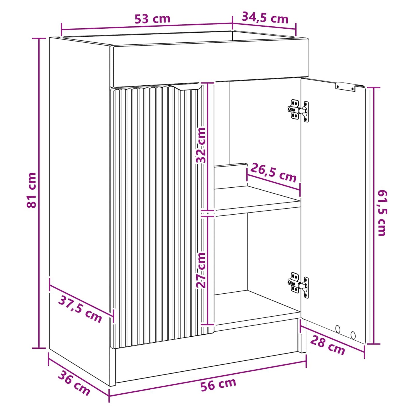 Badkamer onder wastafel kast Zwart 56 x 37,5 x 81 cm