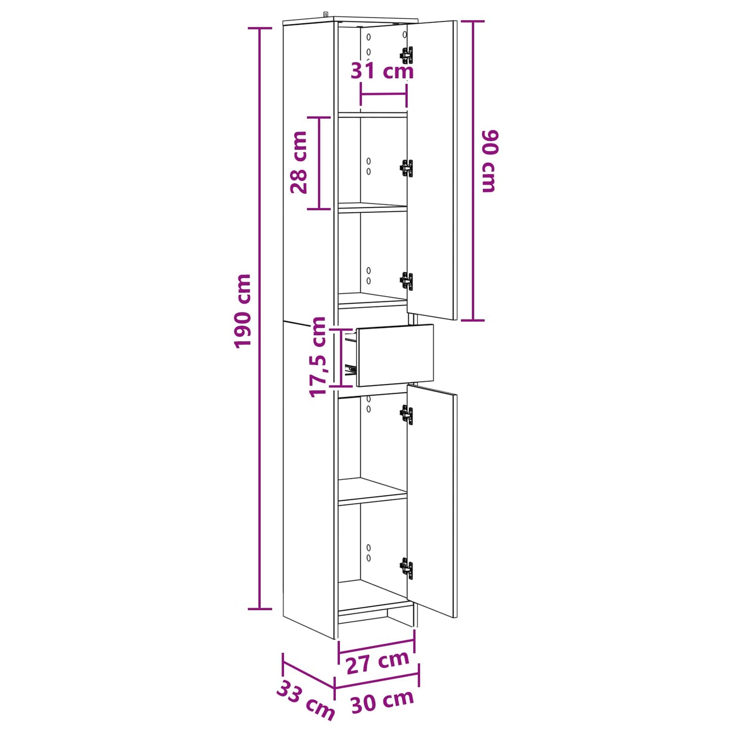 Badkamerkast Wit 30 x 33 x 190 cm Bewerkt hout is nu te koop bij PeponiXL, paradijselijk wonen!