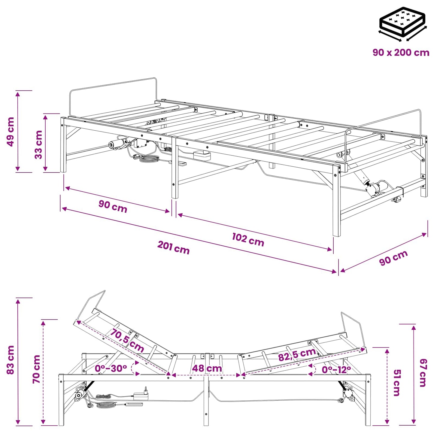 Elektrisch Verstelbaar Bedframe Zwart 90 x 200 cm Staal