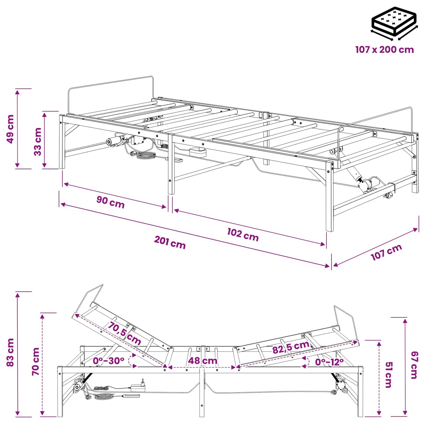 Elektrisch Verstelbaar Bedframe Zwart 107 x 203 cm Staal