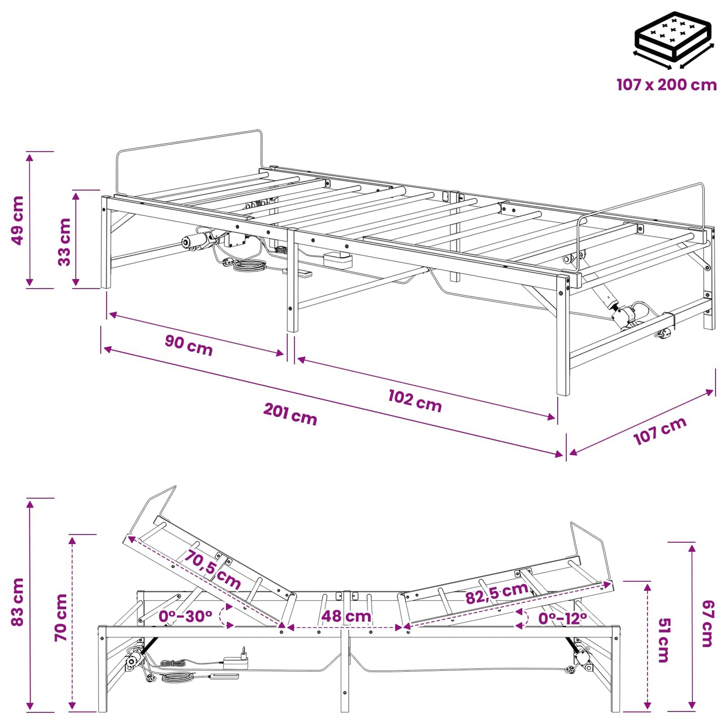 Elektrisch Verstelbaar Bedframe Wit 107 x 200 cm Staal is nu te koop bij PeponiXL, paradijselijk wonen!