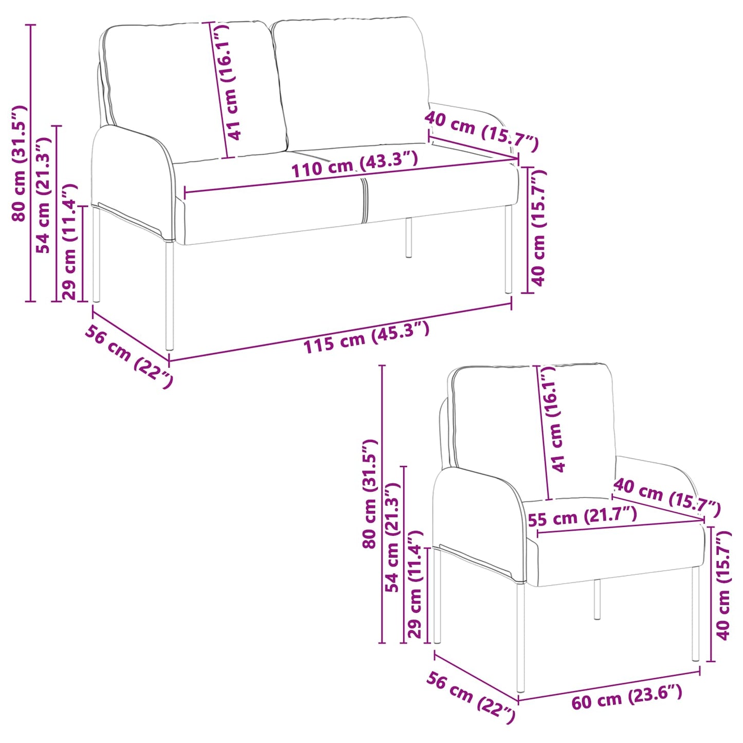 Sofa-Sets met kussen 3 pcs Paars 115 x 56 x 80 cm Multiplex is nu te koop bij PeponiXL, paradijselijk wonen!