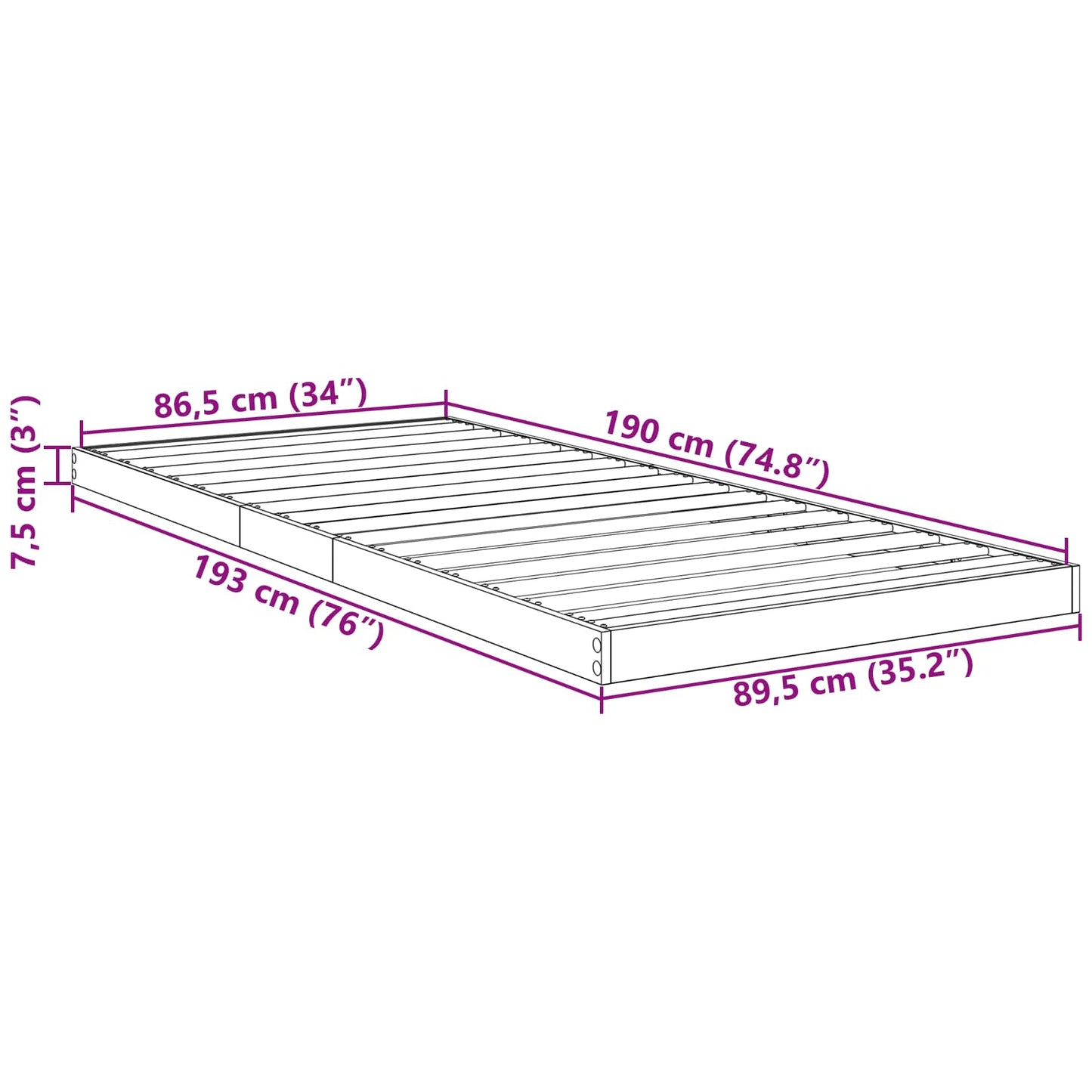 Vloer bedframe Artisan Eiken 90 x 190 cm Bewerkt hout