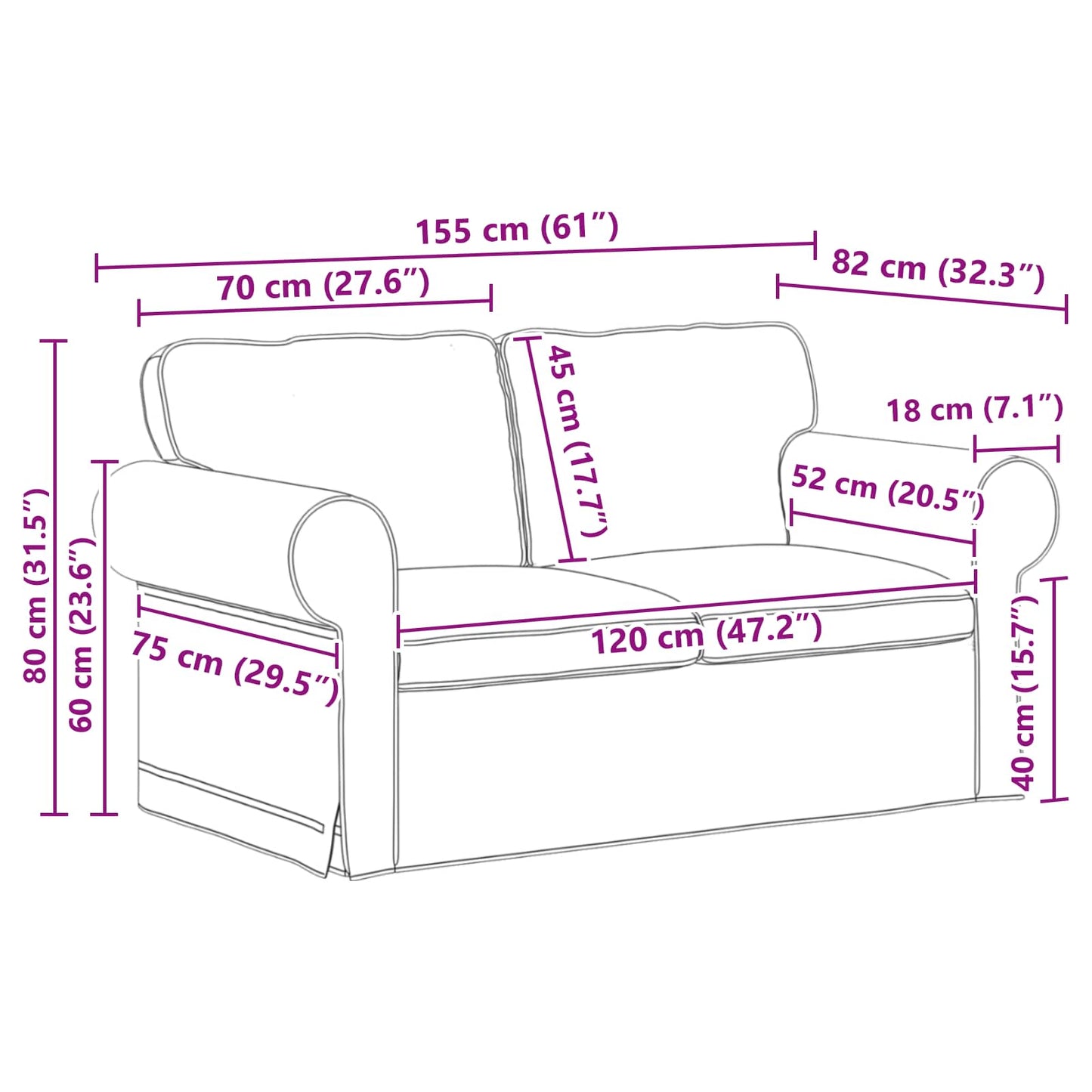 Bank Crème 155 x 82 x 80 cm Stof is nu te koop bij PeponiXL, paradijselijk wonen!