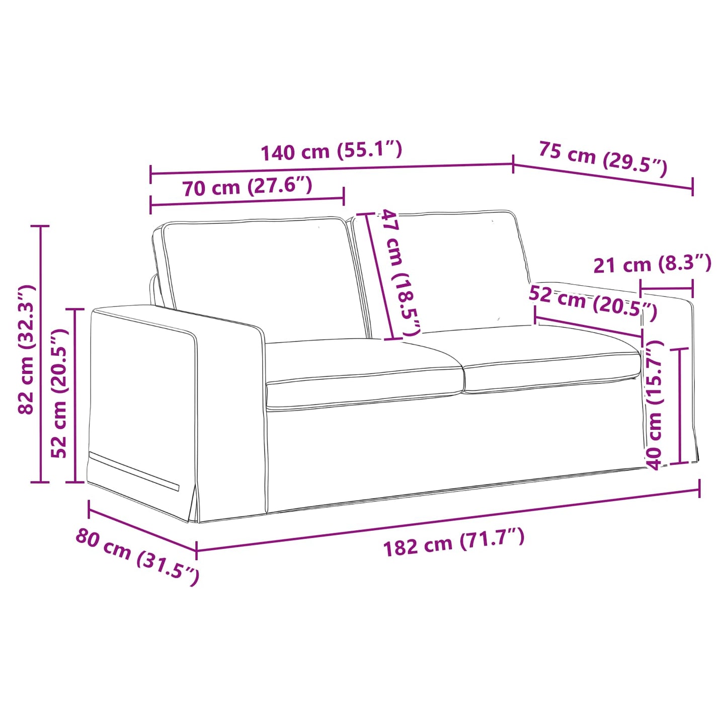 Bank Zwart 182 x 80 x 82 cm Stof is nu te koop bij PeponiXL, paradijselijk wonen!