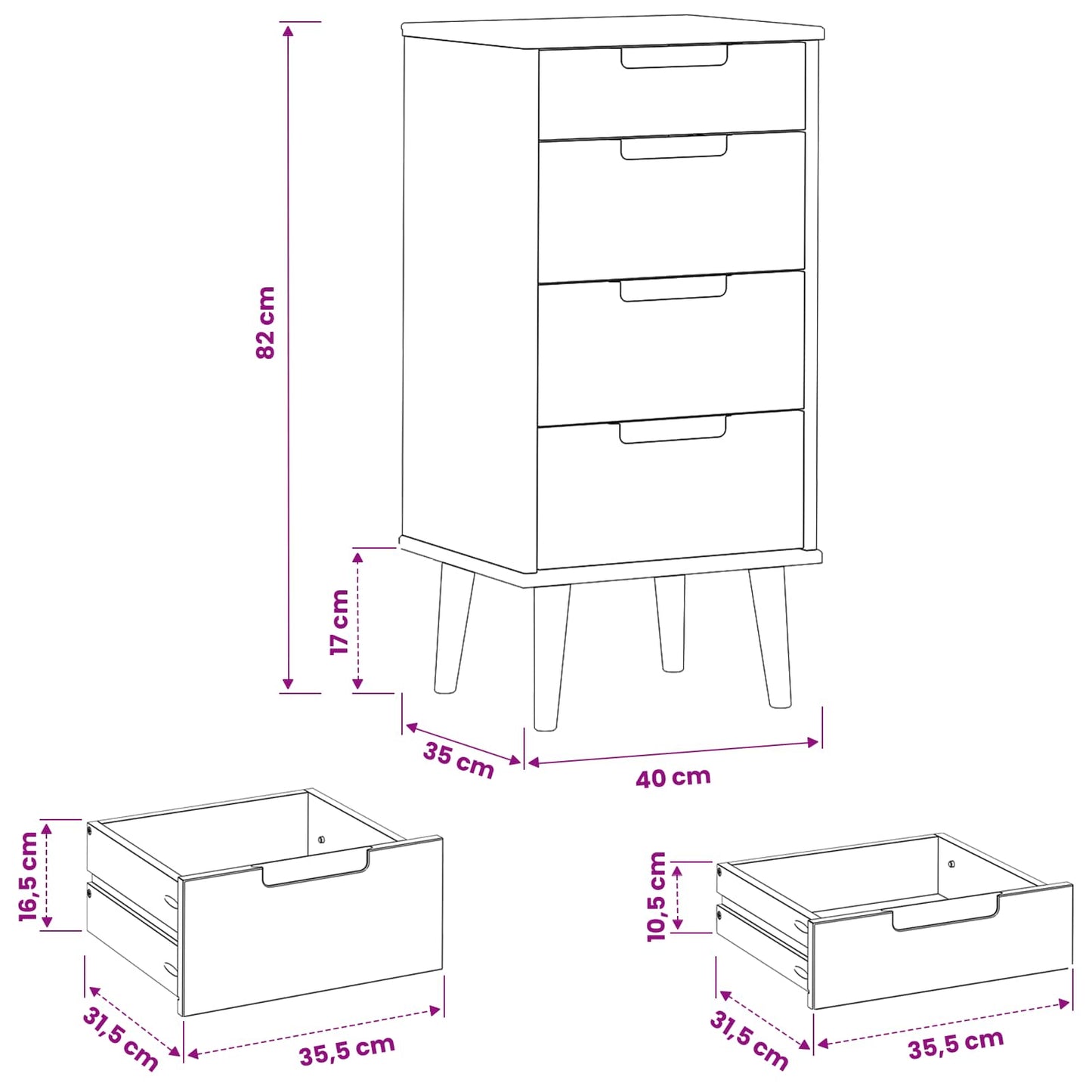 Ladekast MOLDE Caramel 40 x 35 x 82 cm Massief grenenhout
