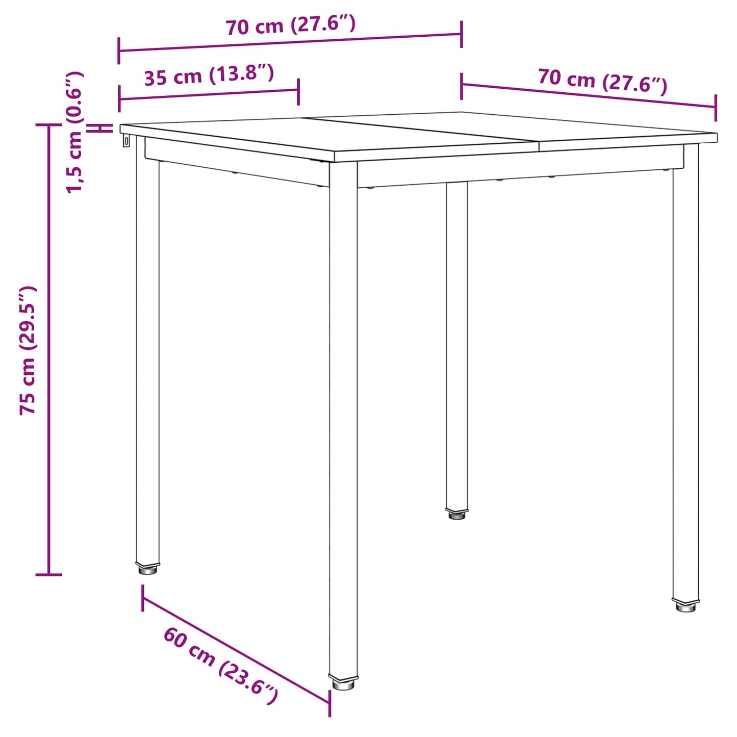 Eettafels 70 x 70 x 75 cm METAAL is nu te koop bij PeponiXL, paradijselijk wonen!