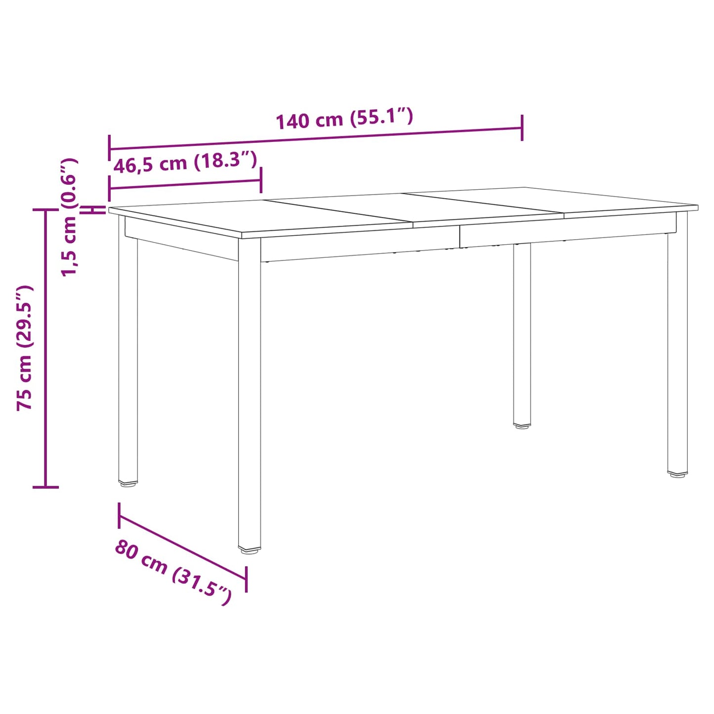 Eettafels 140 x 80 x 75 cm METAAL is nu te koop bij PeponiXL, paradijselijk wonen!