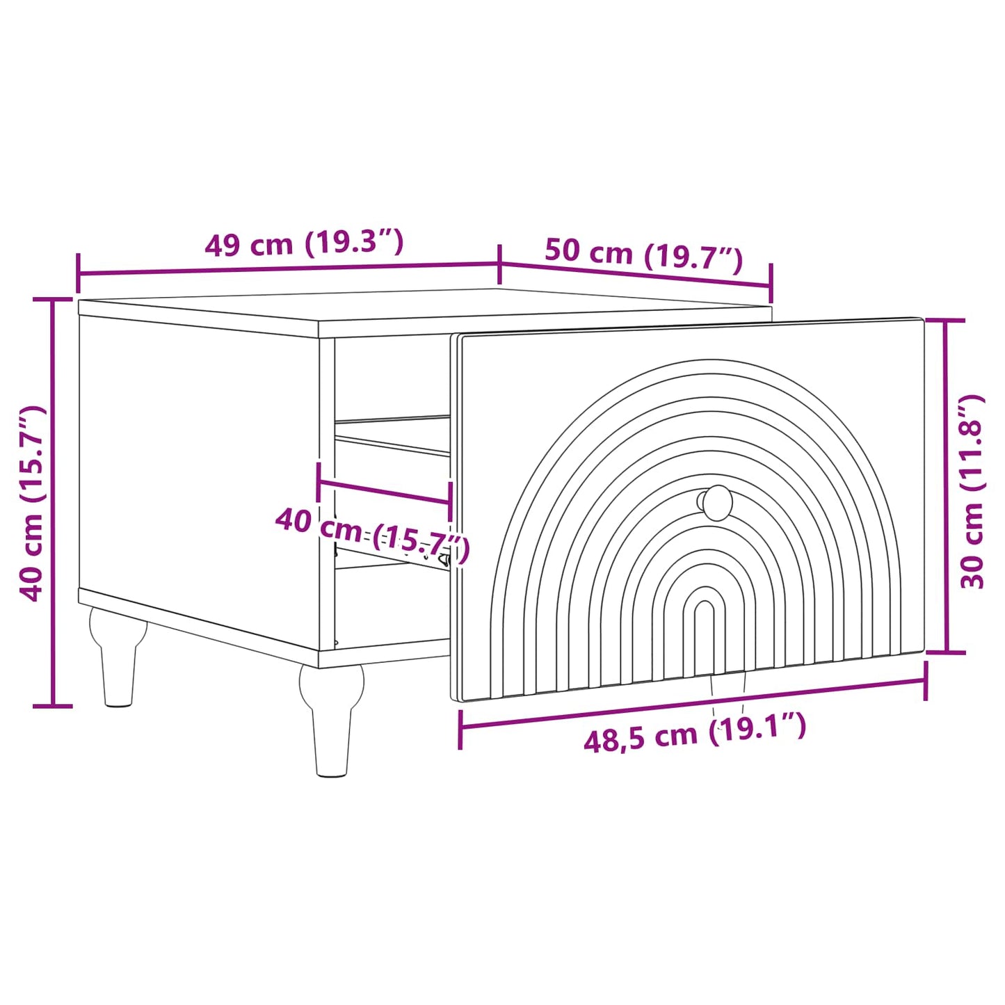 Salontafel met lade Gerookt eiken 49 x 50 x 40 cm Bewerkt hout is nu te koop bij PeponiXL, paradijselijk wonen!