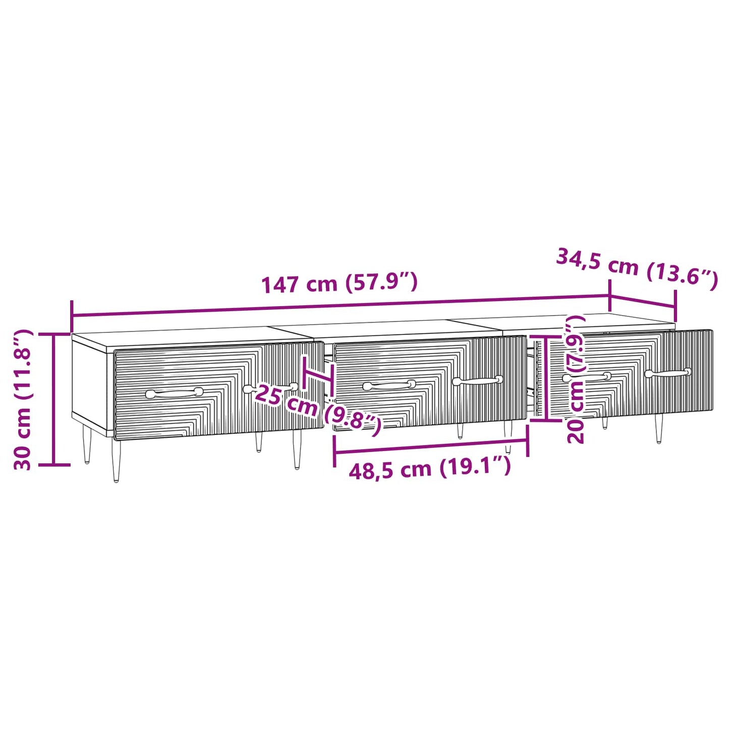 TV-kast met lade Wit 147 x 34,5 x 30 cm Bewerkt hout is nu te koop bij PeponiXL, paradijselijk wonen!