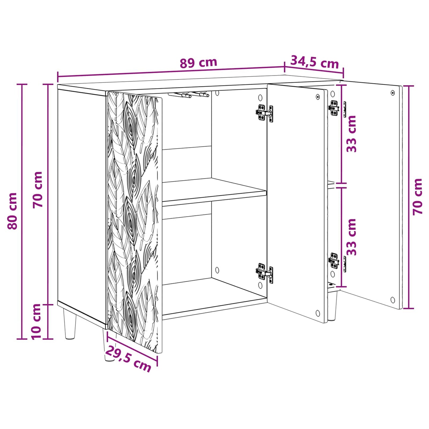 Dressoir Artisanaal eiken 89 x 34,5 x 80 cm Bewerkt hout is nu te koop bij PeponiXL, paradijselijk wonen!