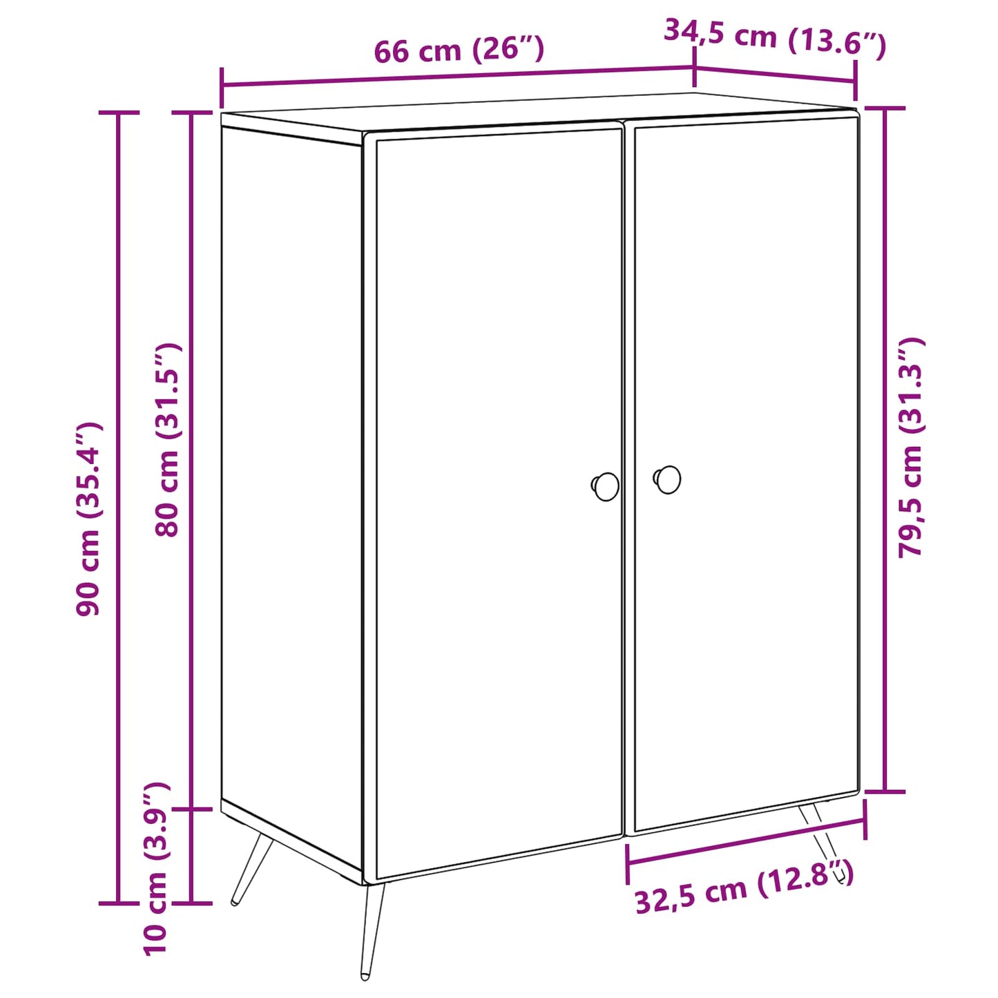 Dressoir Wit 66 x 34,5 x 90 cm Bewerkt hout is nu te koop bij PeponiXL, paradijselijk wonen!