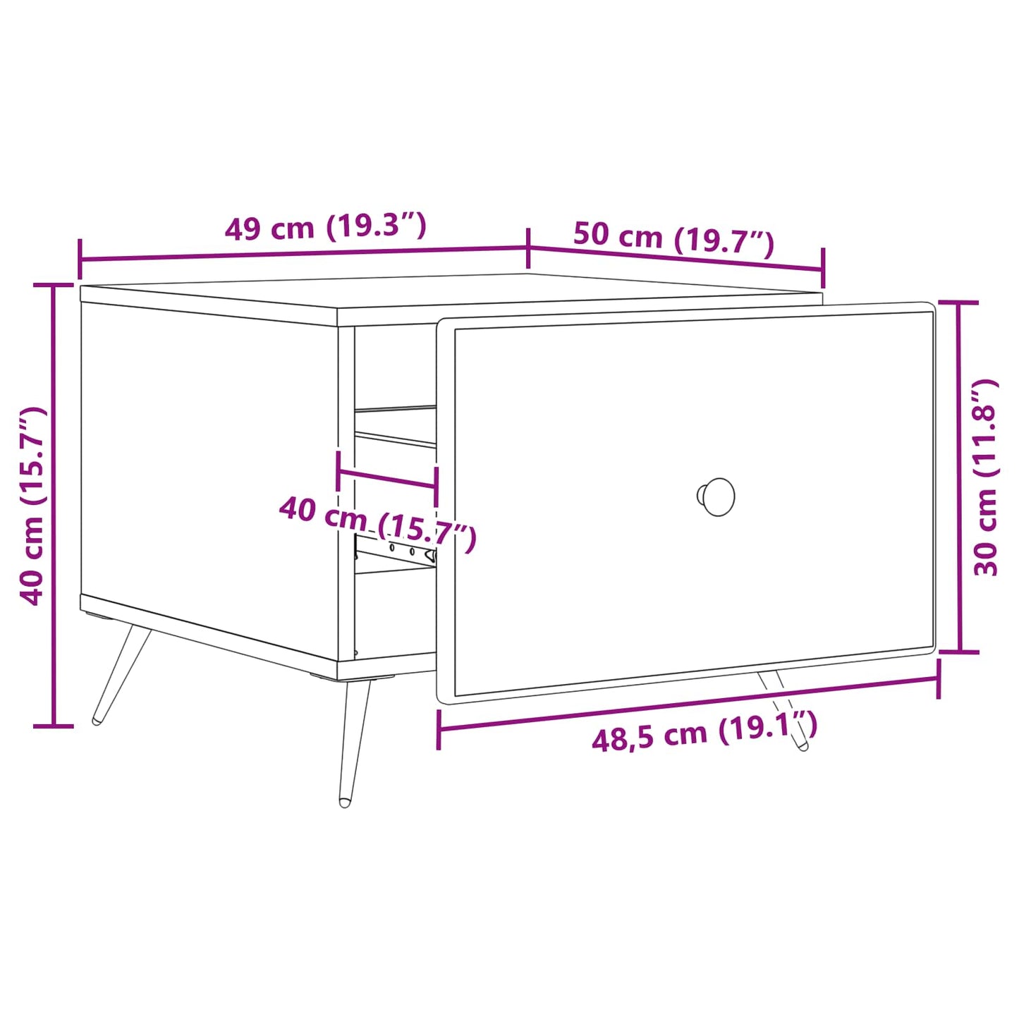 Salontafel met lade Wit 49 x 50 x 40 cm Bewerkt hout is nu te koop bij PeponiXL, paradijselijk wonen!