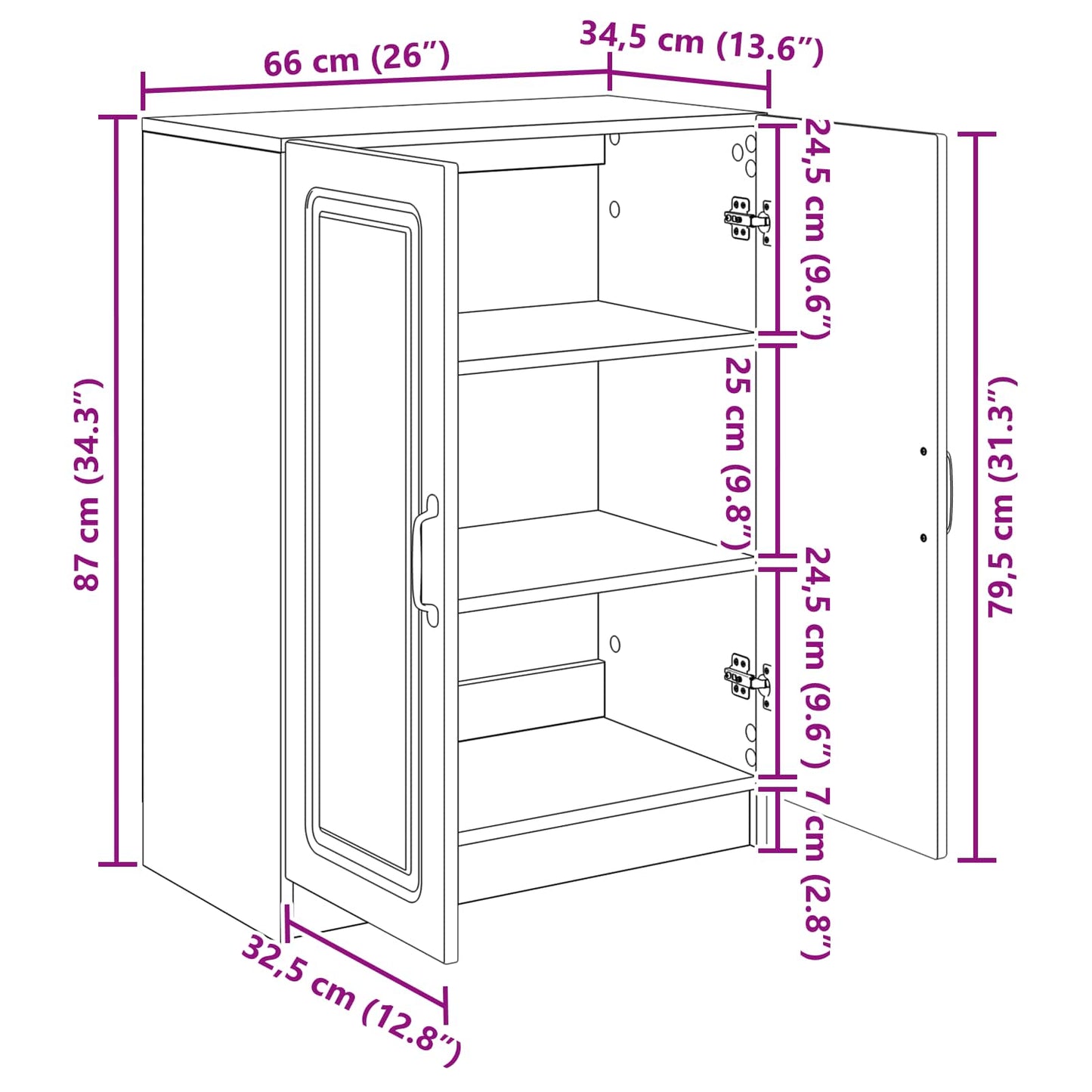 Dressoir Wit 66 x 34,5 x 87 cm Bewerkt hout is nu te koop bij PeponiXL, paradijselijk wonen!