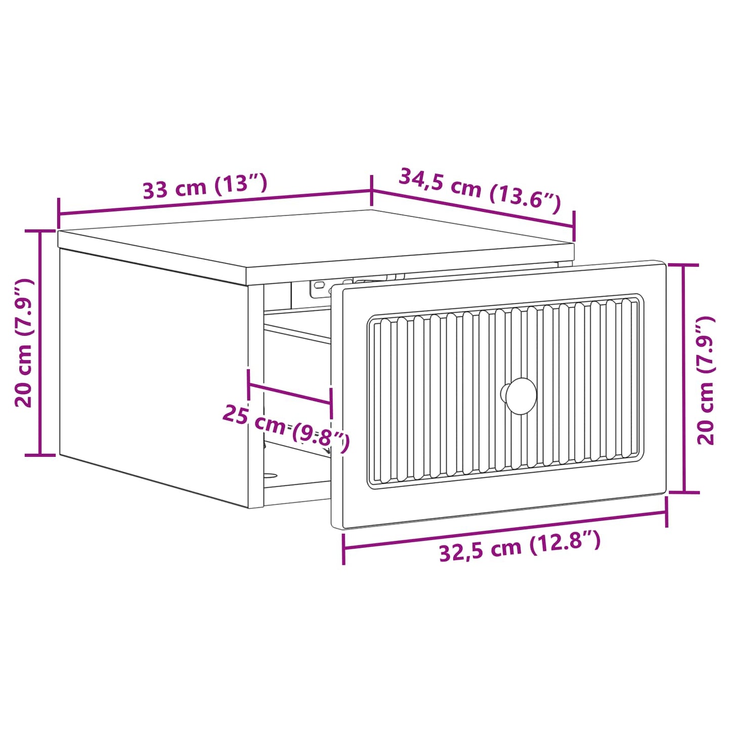 Wandbeugel Bedkast met lade Wit 33 x 34,5 x 20 cm Bewerkt hout is nu te koop bij PeponiXL, paradijselijk wonen!