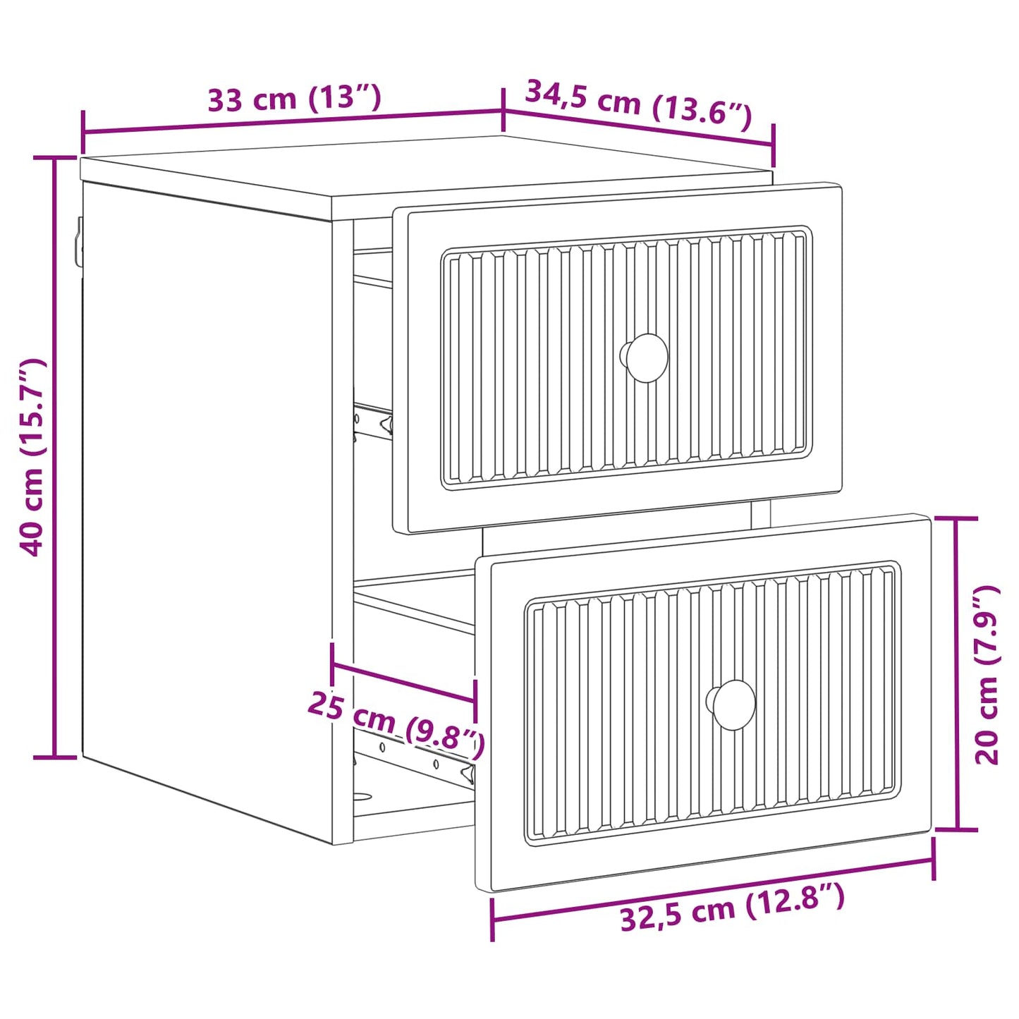 Wandbeugel Bedkast met lade Wit 33 x 34,5 x 40 cm Bewerkt hout is nu te koop bij PeponiXL, paradijselijk wonen!
