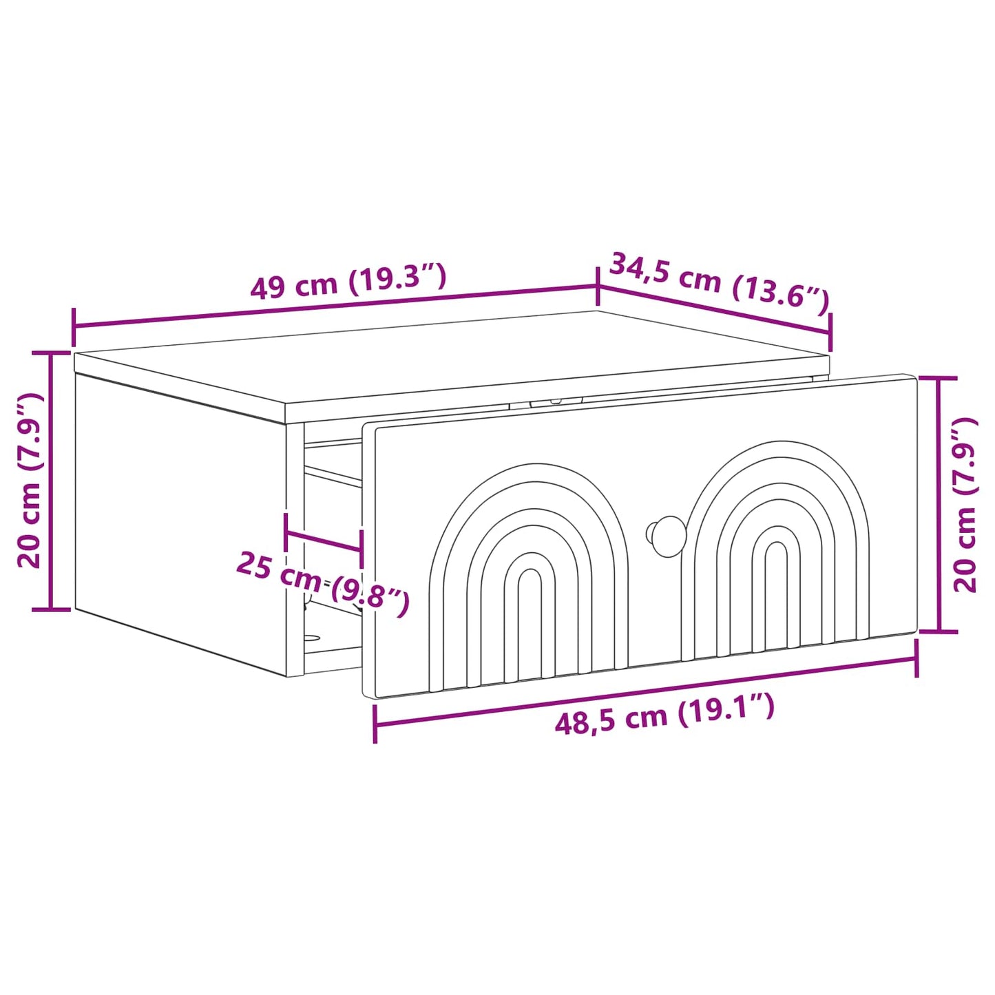 Wandbeugel Bedkast met lade Wit 49 x 34,5 x 20 cm Bewerkt hout is nu te koop bij PeponiXL, paradijselijk wonen!
