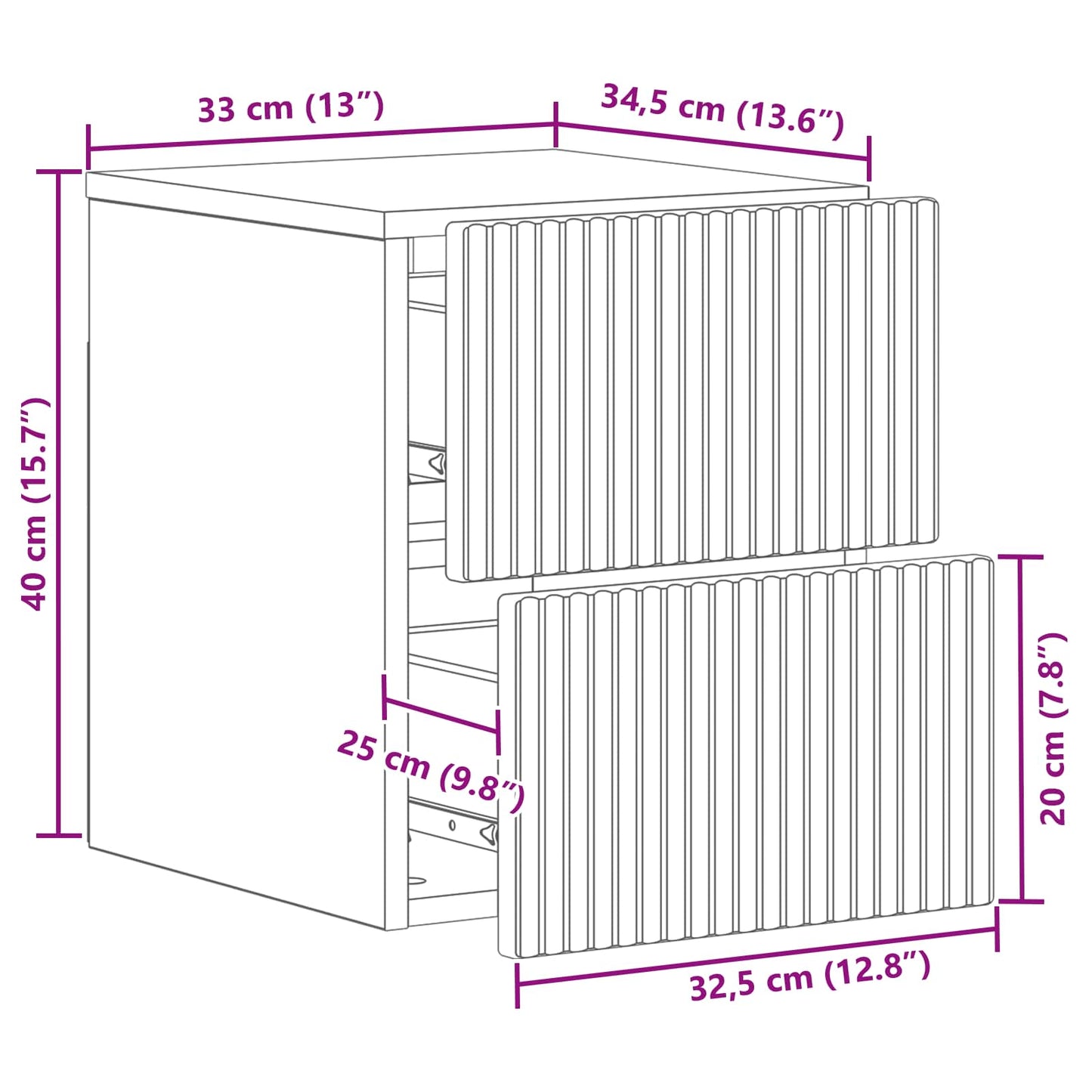 Wandbeugel Bedkast 2 pcs Artisanaal eiken 33 x 34,5 x 40 cm is nu te koop bij PeponiXL, paradijselijk wonen!