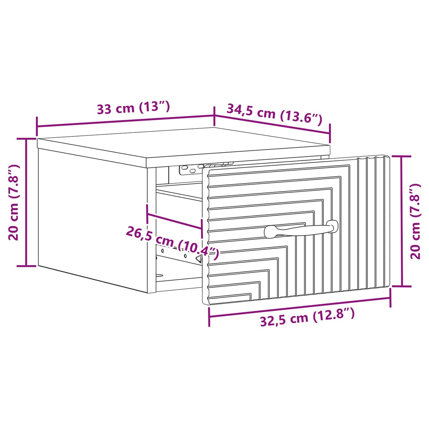 Wandbeugel Bedkast met lade Wit 34,5 x 33 x 20 cm Bewerkt hout is nu te koop bij PeponiXL, paradijselijk wonen!