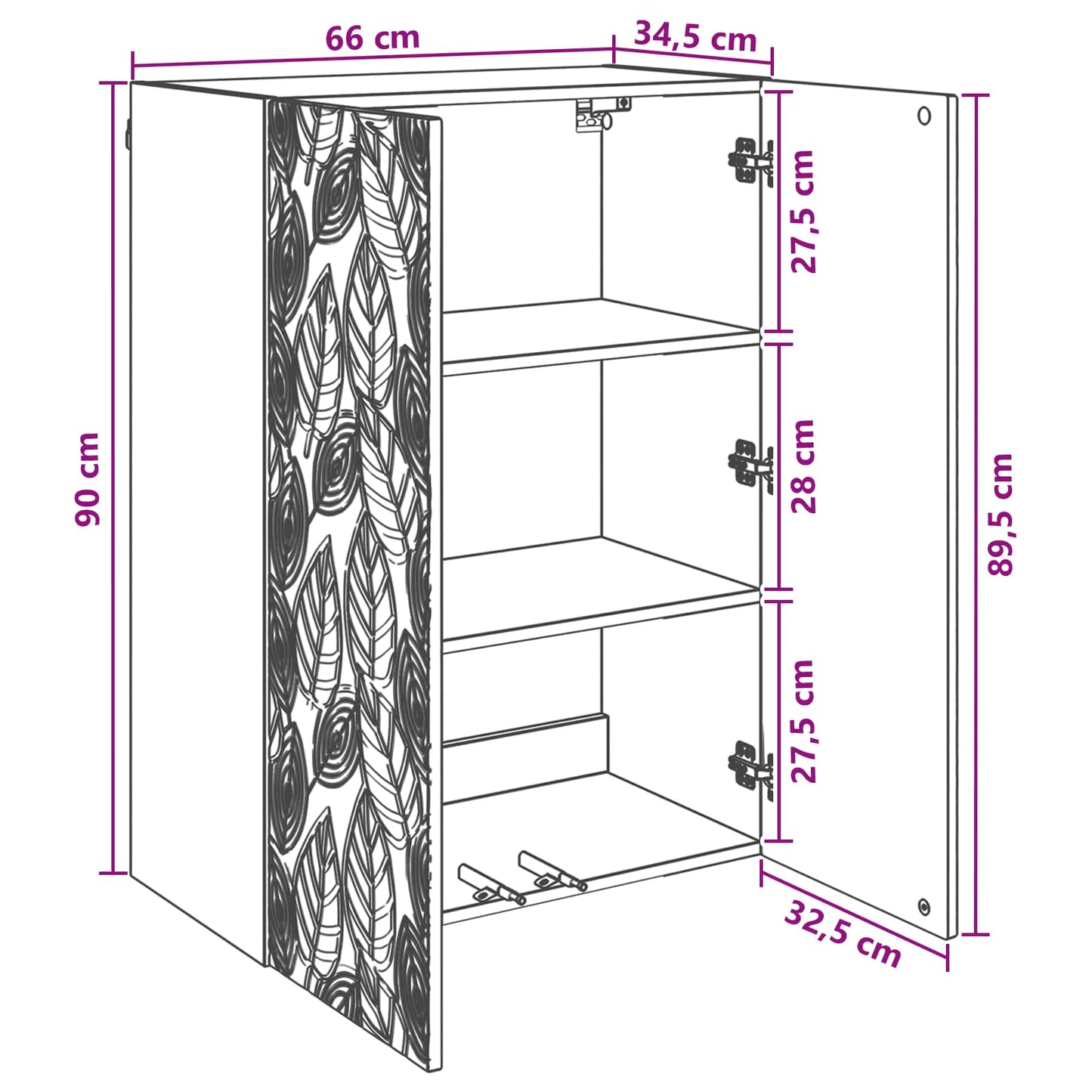 Wandkast Zwart 66 x 34,5 x 90 cm Bewerkt hout is nu te koop bij PeponiXL, paradijselijk wonen!