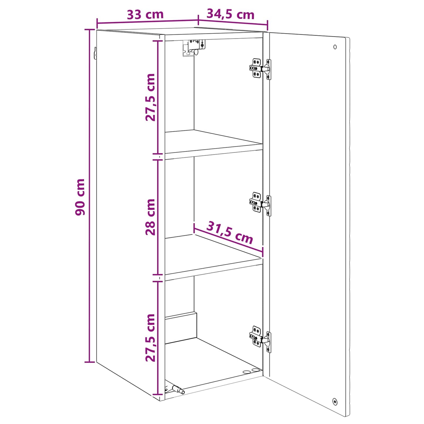 Wandkast Wit 33 x 34,5 x 90 cm Bewerkt hout is nu te koop bij PeponiXL, paradijselijk wonen!