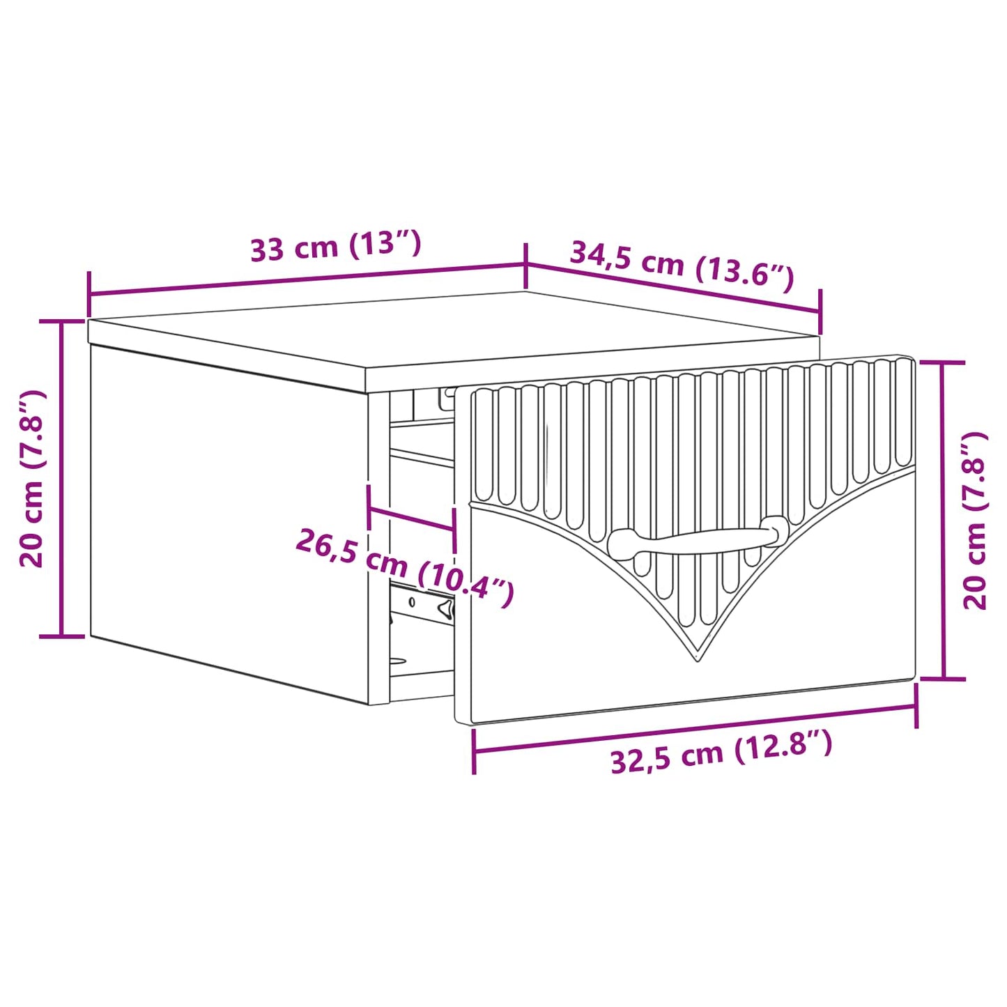 Wandbeugel Bedkast met lade Wit 34,5 x 33 x 20 cm Bewerkt hout is nu te koop bij PeponiXL, paradijselijk wonen!