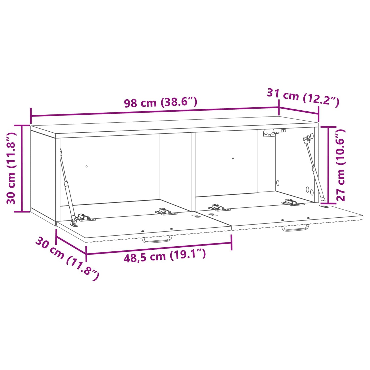 Wandbeugel TV-kast Wit 98 x 31 x 30 cm Bewerkt hout is nu te koop bij PeponiXL, paradijselijk wonen!