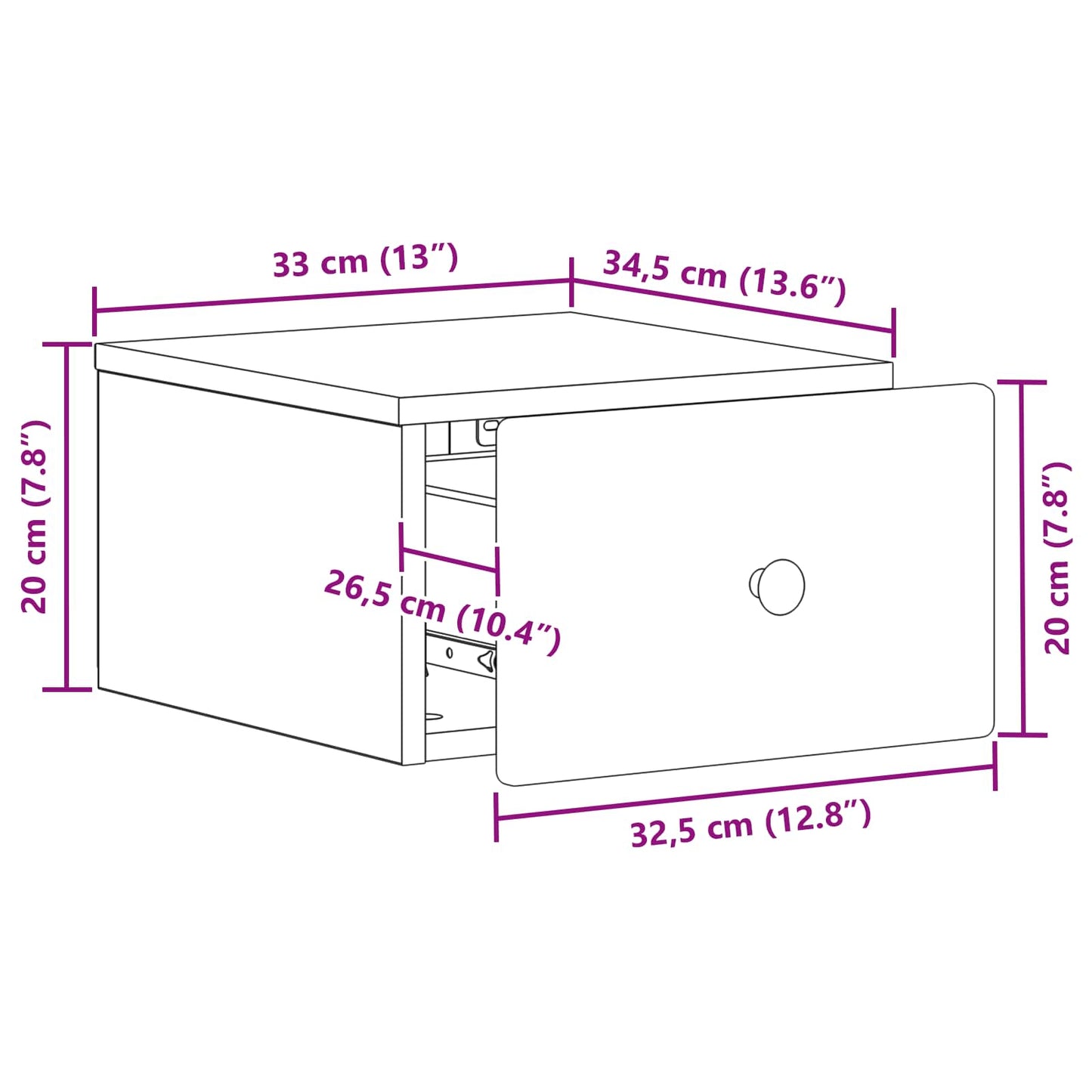 Wandbeugel Bedkast met lade Wit 34,5 x 33 x 20 cm Bewerkt hout is nu te koop bij PeponiXL, paradijselijk wonen!