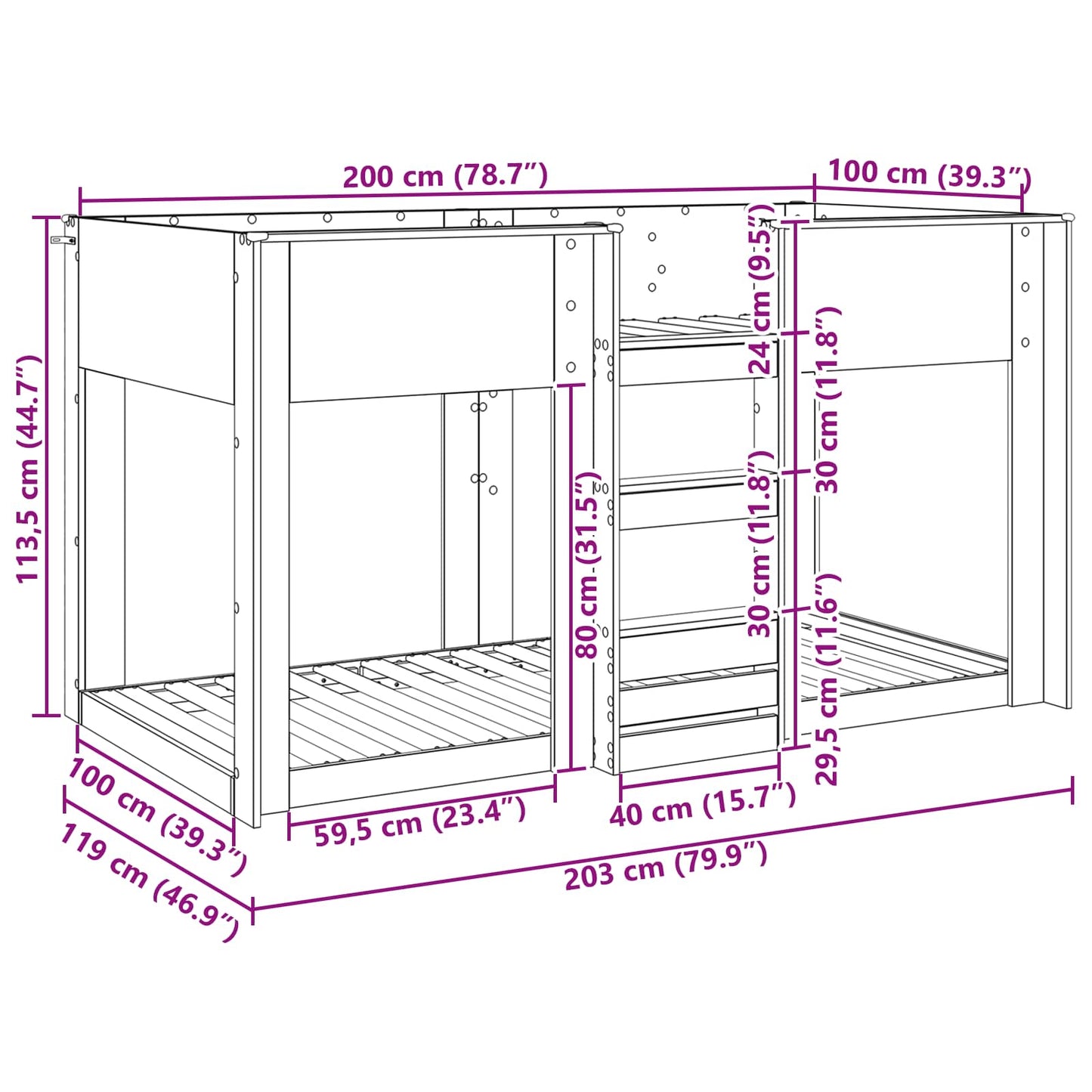 Bunk Bed voor Kinderen Sonoma Eiken 100 x 200 cm Bewerkt hout is nu te koop bij PeponiXL, paradijselijk wonen!
