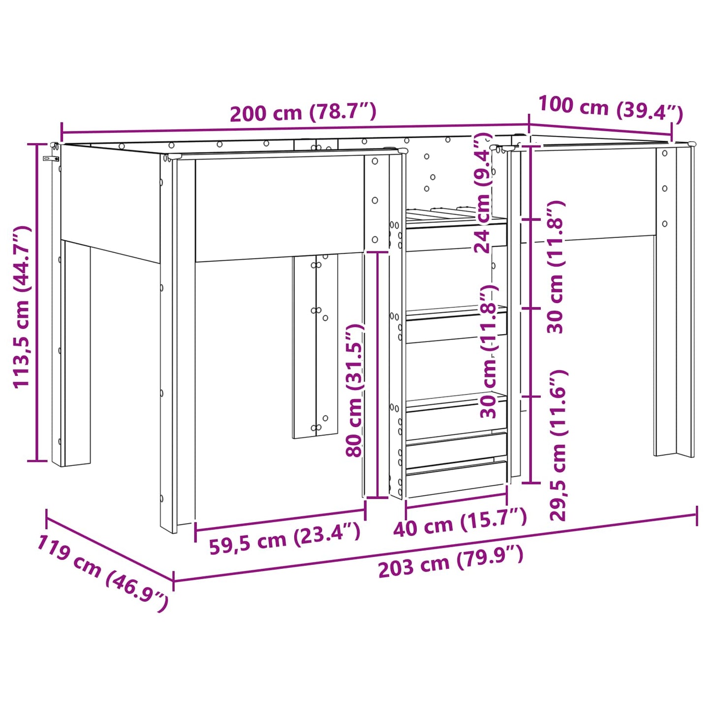 Bunk Bed voor Kinderen Grijs Sonoma 100 x 200 cm Bewerkt hout is nu te koop bij PeponiXL, paradijselijk wonen!