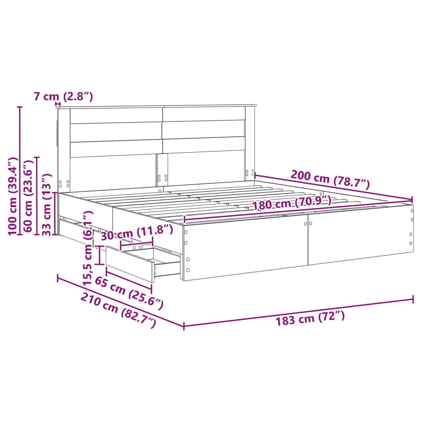 Bedframe met lade Grijs Sonoma 180 x 200 cm Ingenieurshout is nu te koop bij PeponiXL, paradijselijk wonen!