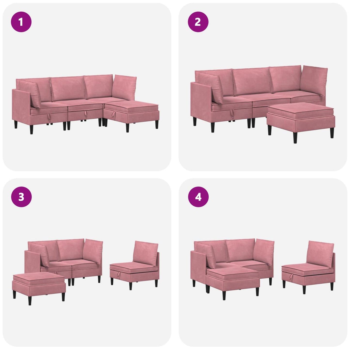 Woonkamer Meubelset met kussen met opslag 4 pcs Roze Fluweel is nu te koop bij PeponiXL, paradijselijk wonen!