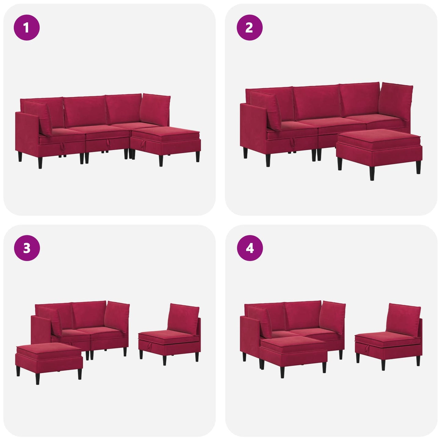 Woonkamer Meubelset met kussen 4 pcs Wijnrood Fluweel is nu te koop bij PeponiXL, paradijselijk wonen!