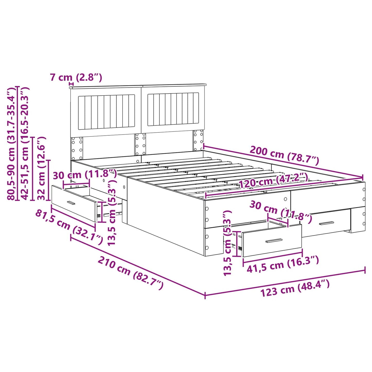 Bedframe met hoofdeinde Sonoma Eiken 120 x 200 cm Bewerkt hout is nu te koop bij PeponiXL, paradijselijk wonen!