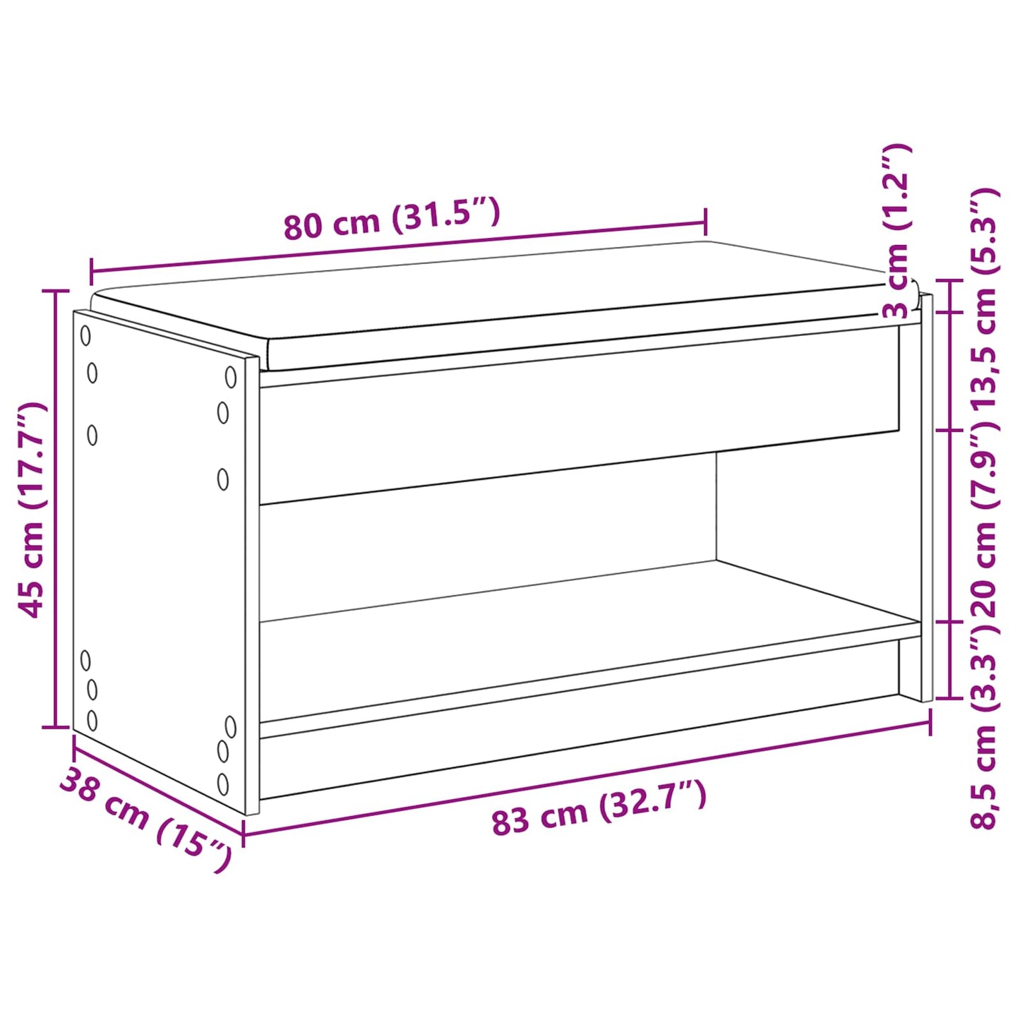 Halbank met kussen met plank Artisan Eik 83 x 38 x 45 cm is nu te koop bij PeponiXL, paradijselijk wonen!