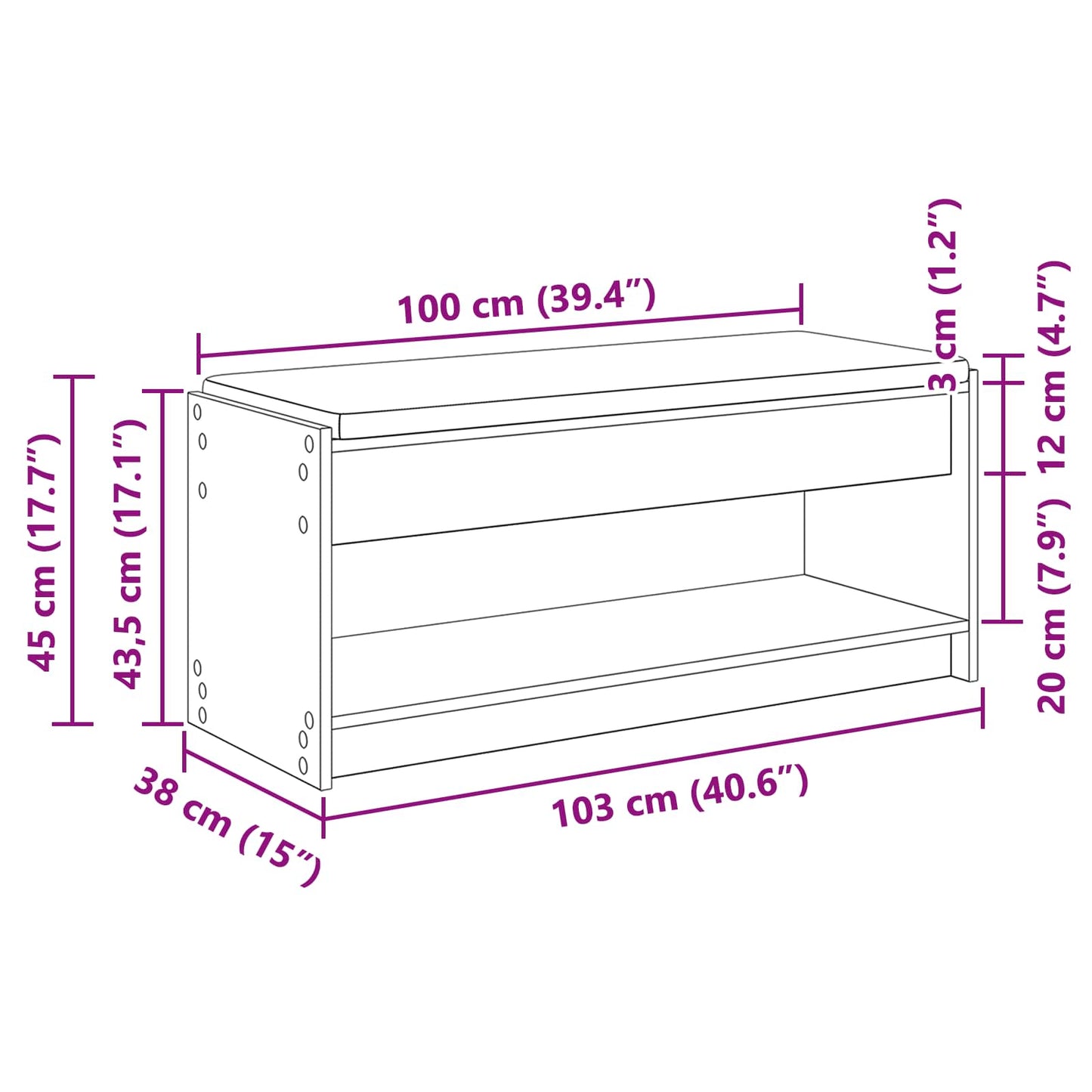 Halbank Wit 103 x 38 x 45 cm Geïndustrialiseerd hout en stof is nu te koop bij PeponiXL, paradijselijk wonen!