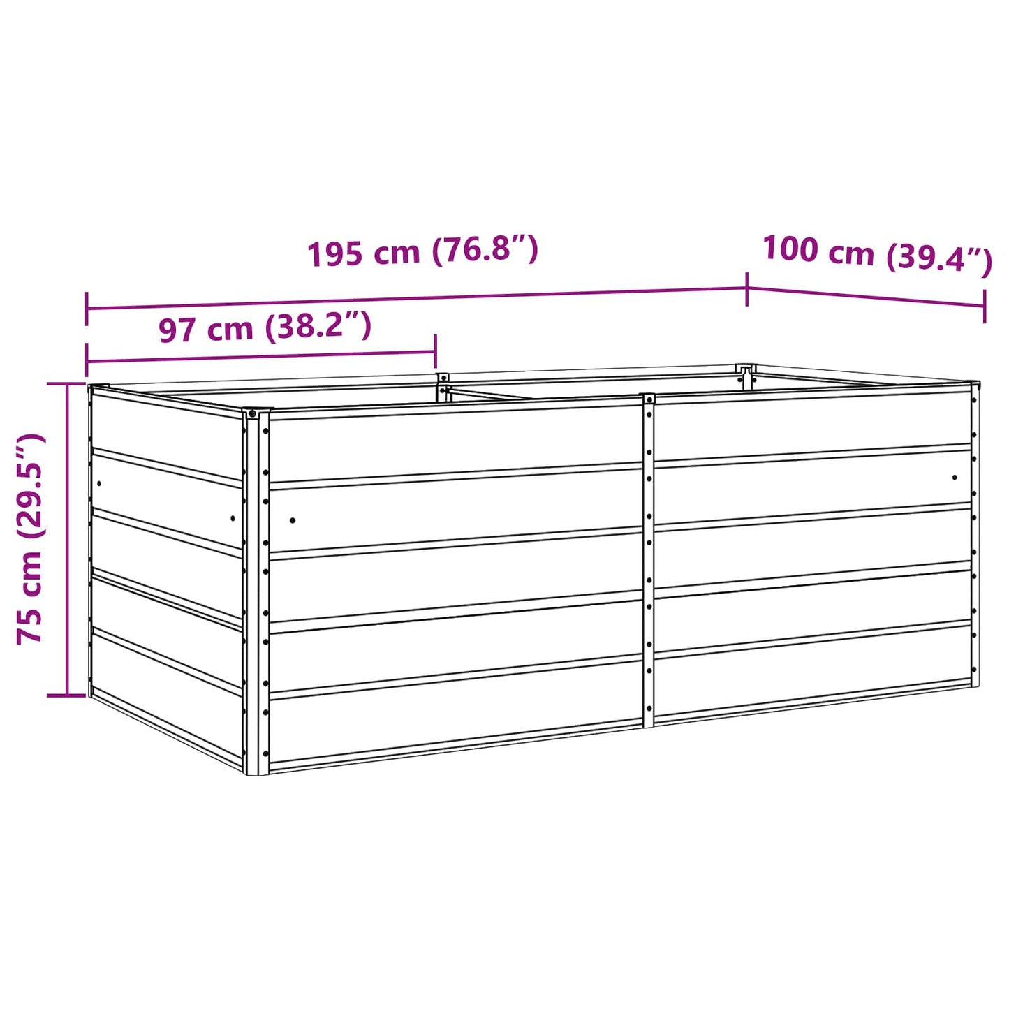 Plantenbak Lichtgrijs 195 x 100 x 45 cm Gegalvaniseerd staal is nu te koop bij PeponiXL, paradijselijk wonen!