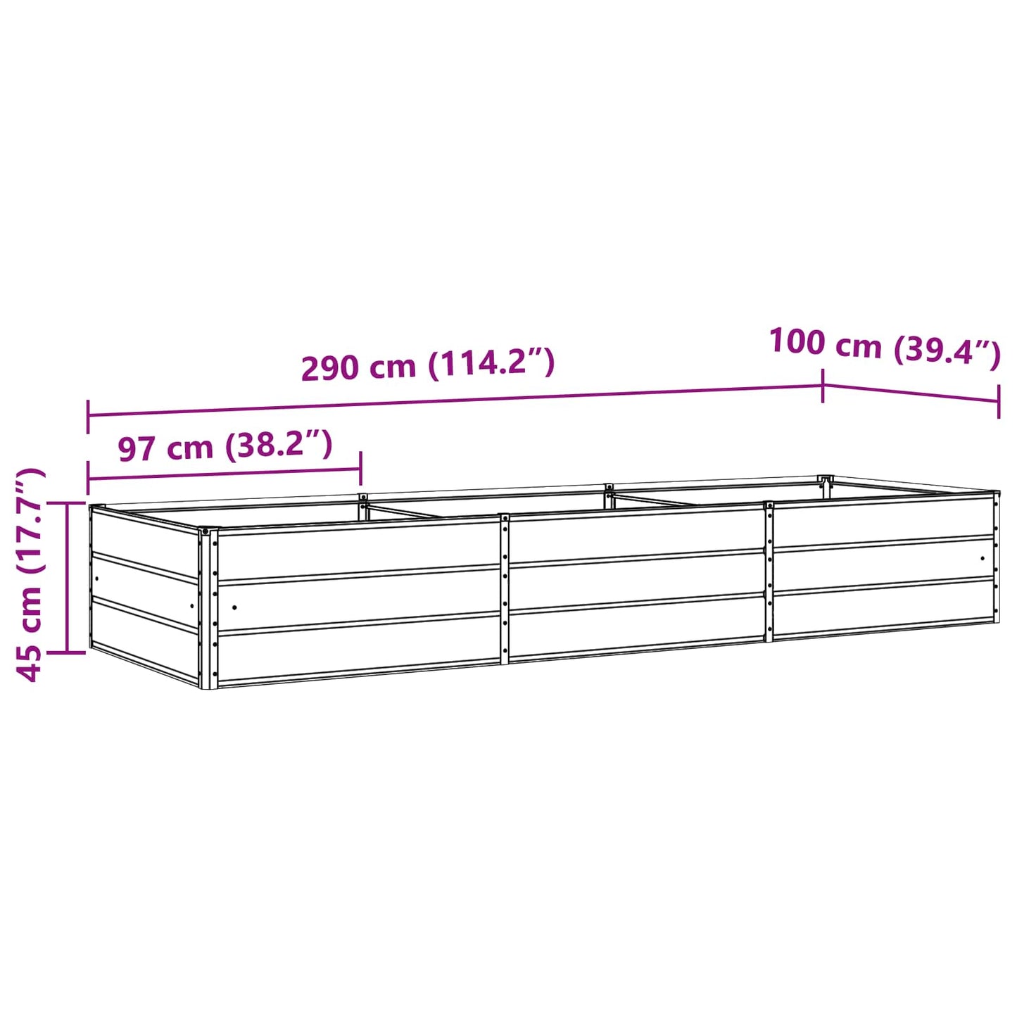 Plantenbak Lichtgrijs 195 x 100 x 45 cm Gegalvaniseerd staal is nu te koop bij PeponiXL, paradijselijk wonen!