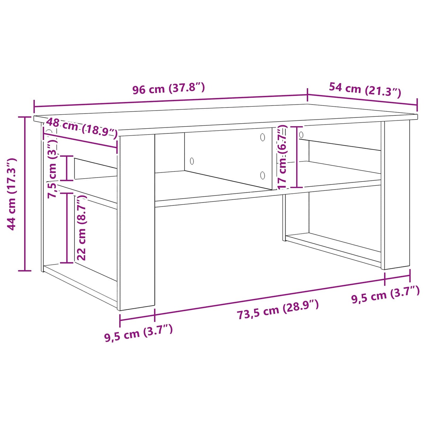 Salontafel met opslag Zwart Eiken 96 x 54 x 44 cm Bewerkt hout is nu te koop bij PeponiXL, paradijselijk wonen!
