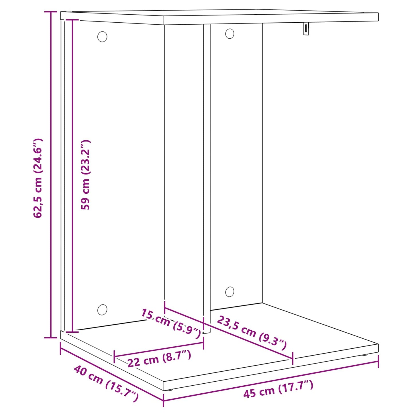 Bijzettafel Zwart Eiken 45 x 40 x 62,5 cm Bewerkt hout is nu te koop bij PeponiXL, paradijselijk wonen!
