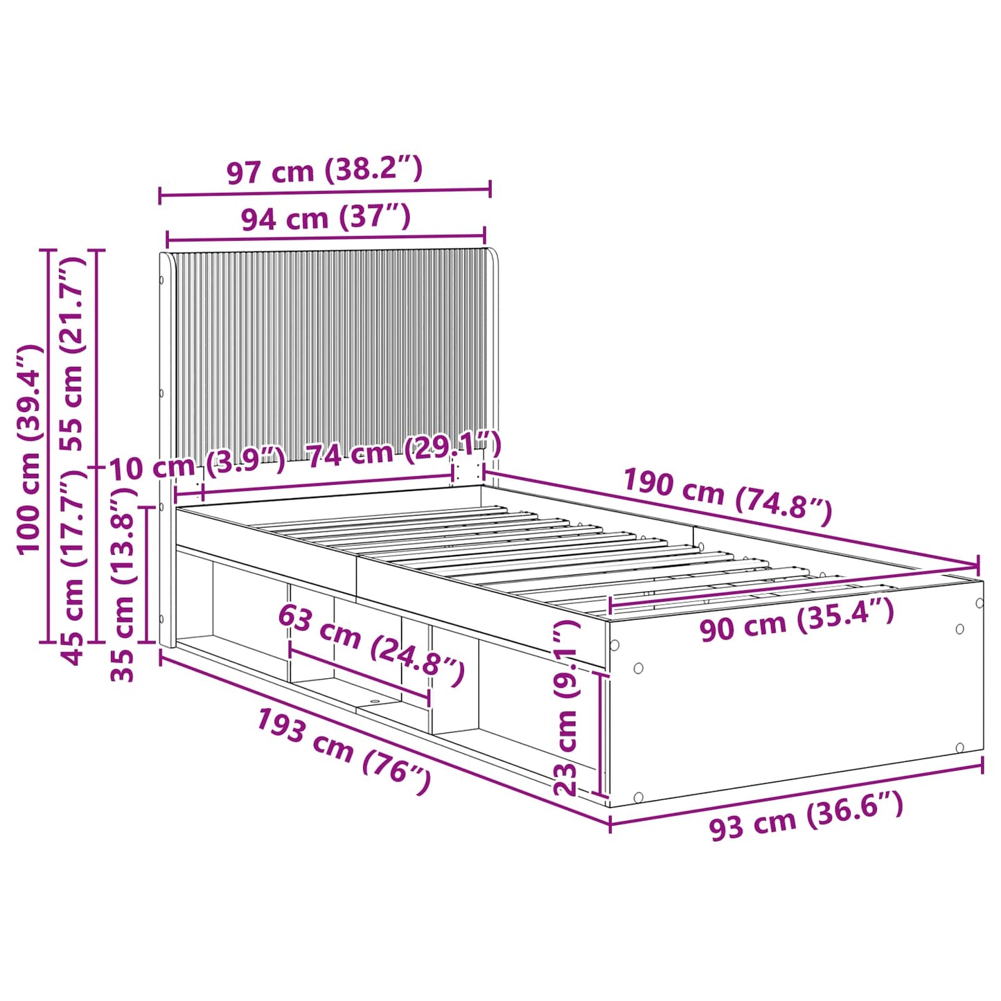 Bedframe met opbergruimte en hoofdbord Gerookt eiken is nu te koop bij PeponiXL, paradijselijk wonen!