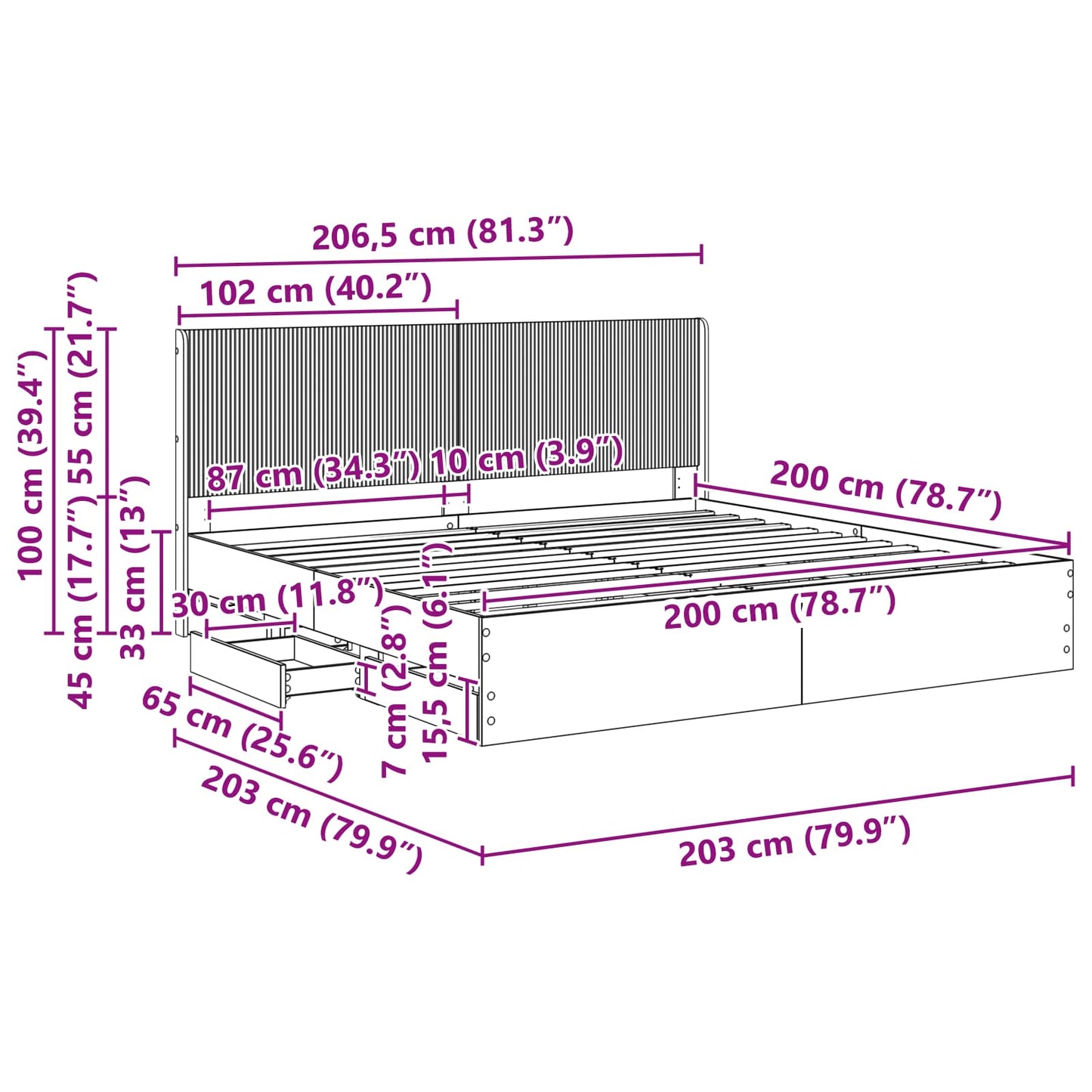 Bedframe met opbergruimte en hoofdbord Zwart 200 x 200 cm is nu te koop bij PeponiXL, paradijselijk wonen!