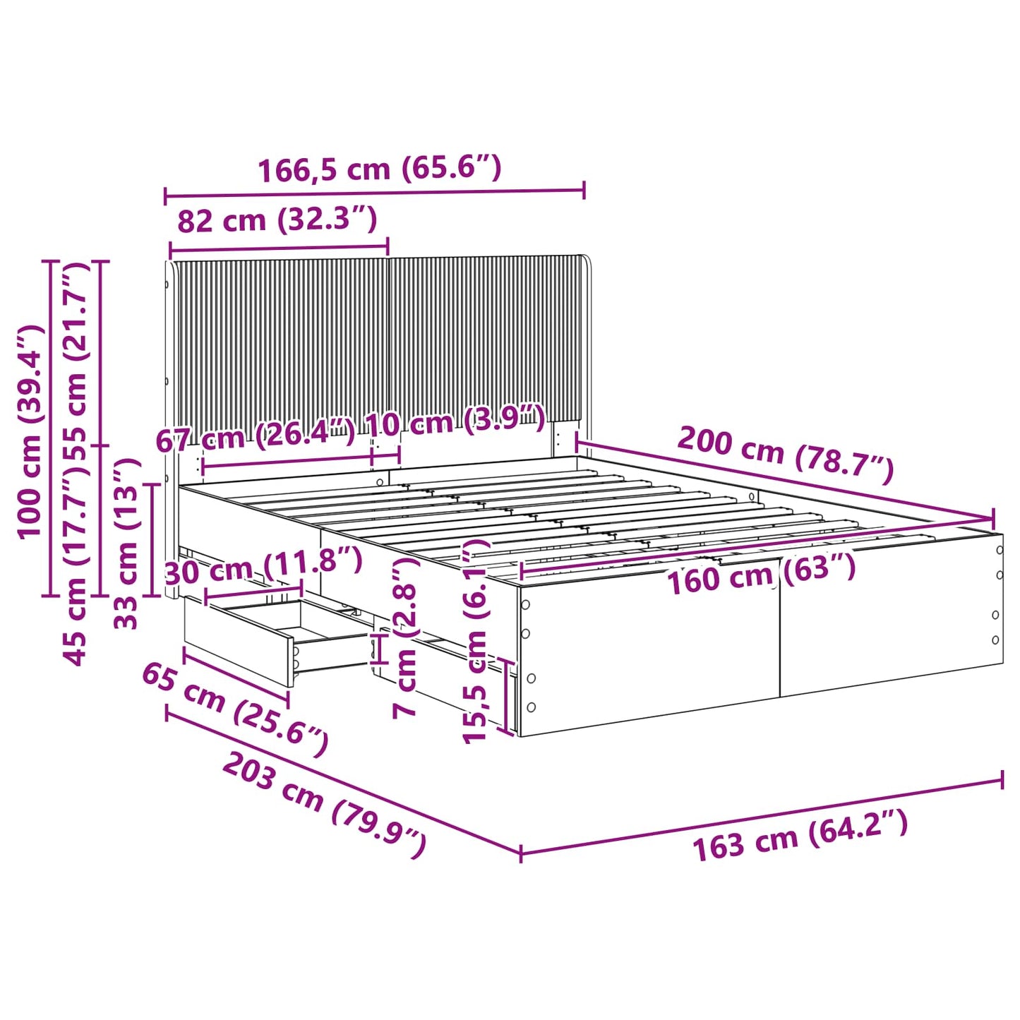Bedframe met opbergruimte en hoofdbord met lade Gerookt eiken is nu te koop bij PeponiXL, paradijselijk wonen!
