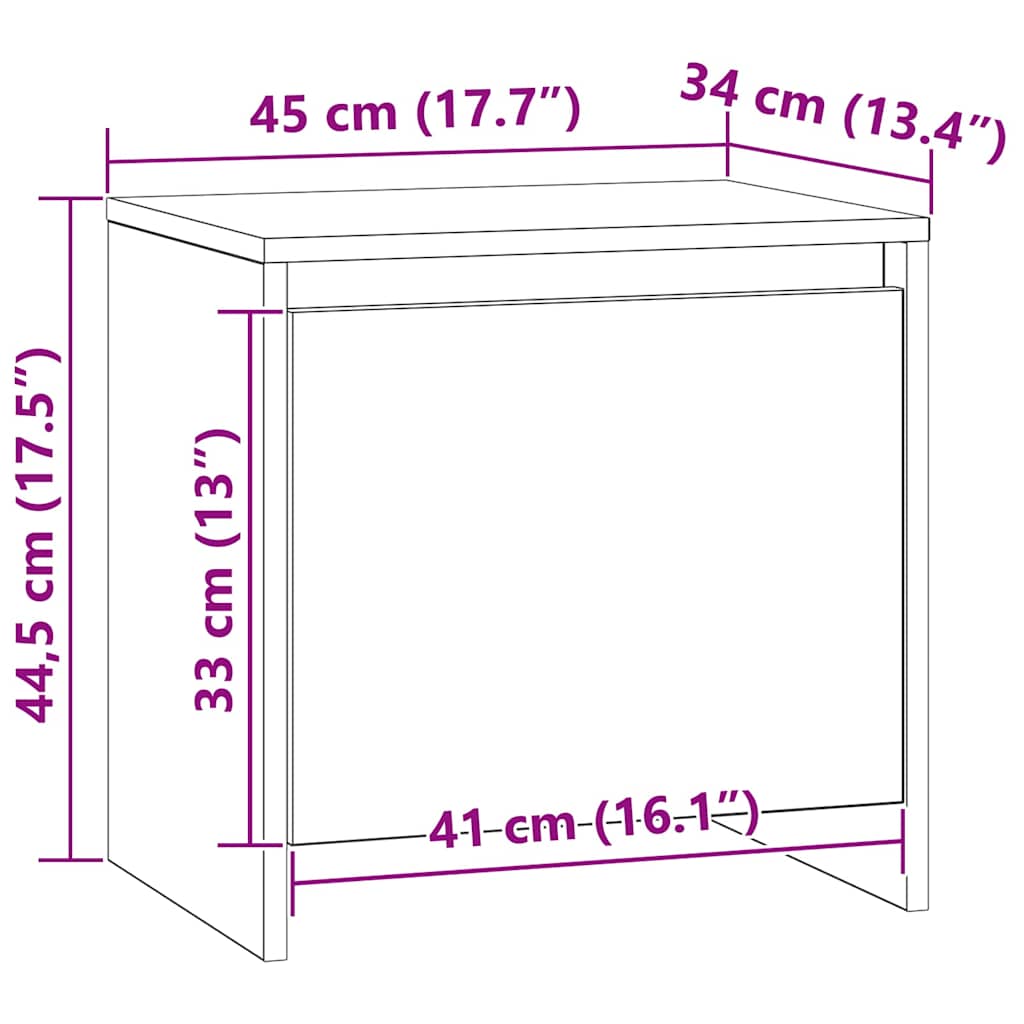 Nachtkastje Zwart Eiken 45 x 34 x 44,5 cm Bewerkt hout is nu te koop bij PeponiXL, paradijselijk wonen!