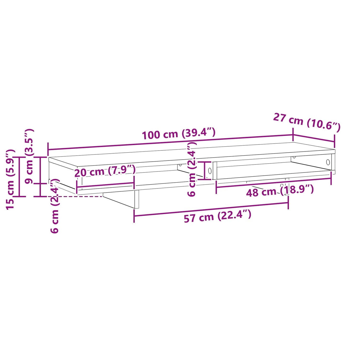 Monitor Stand met plank Zwart 100 x 27 x 15 cm Bewerkt hout is nu te koop bij PeponiXL, paradijselijk wonen!