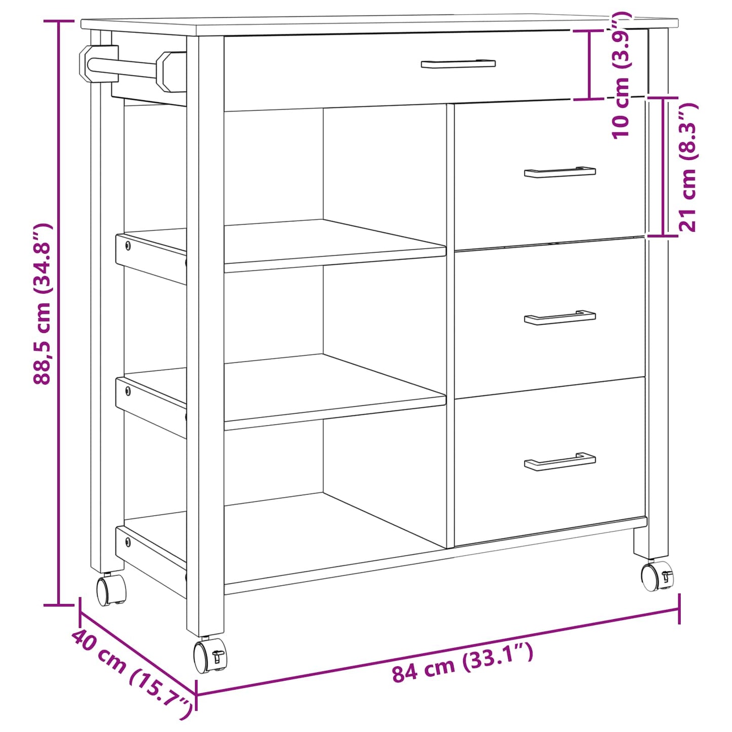 Keuken Trolley Zwart 88,5 x 40 x 84 cm Massief Vurenhout is nu te koop bij PeponiXL, paradijselijk wonen!