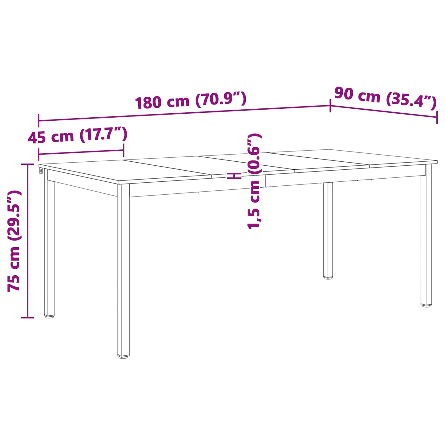 Eettafel Wit 180 x 90 x 75 cm Massief grenenhout is nu te koop bij PeponiXL, paradijselijk wonen!